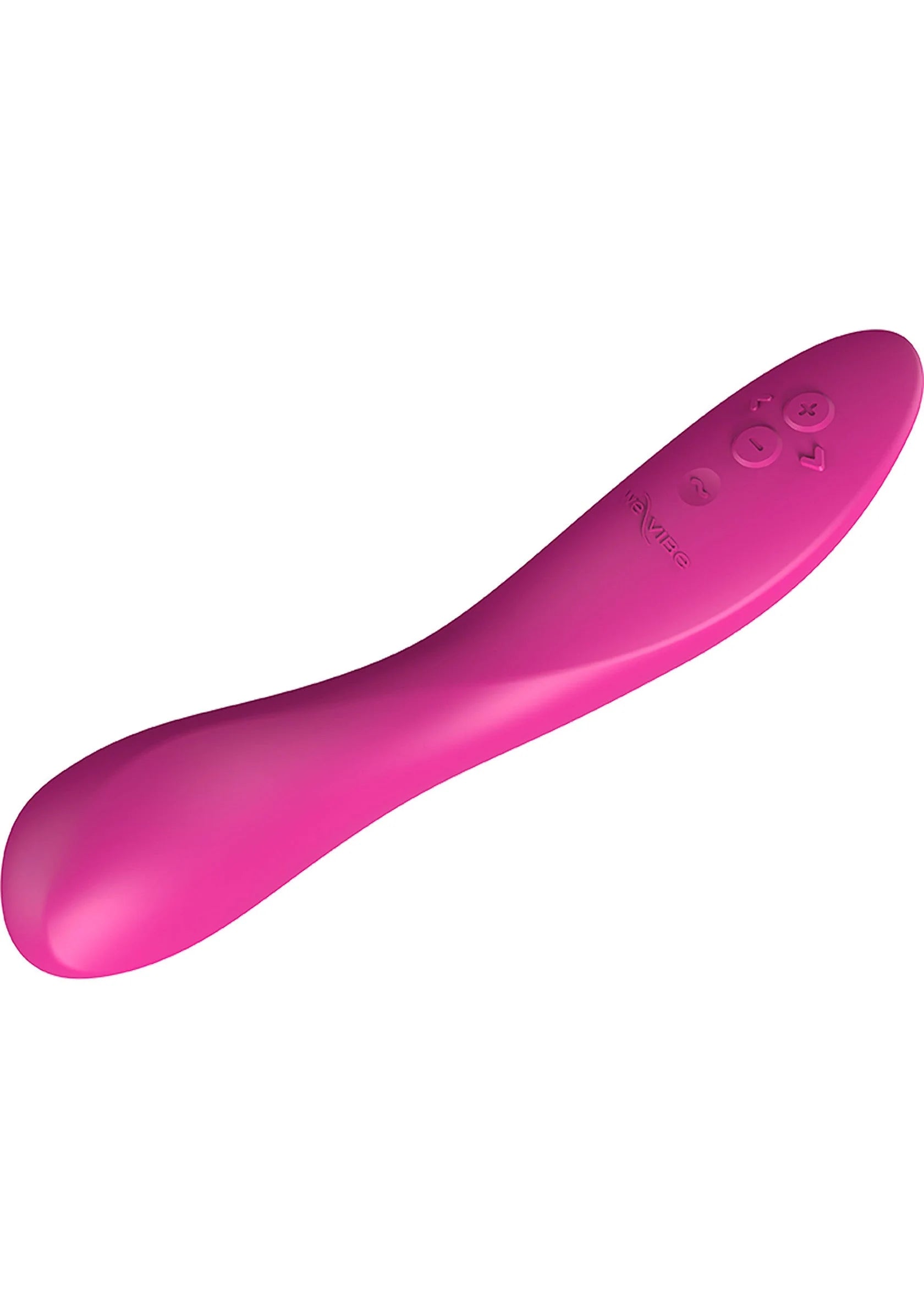 Roze gebogen vibrerende stimulator, glad oppervlak en afgeronde uiteinden