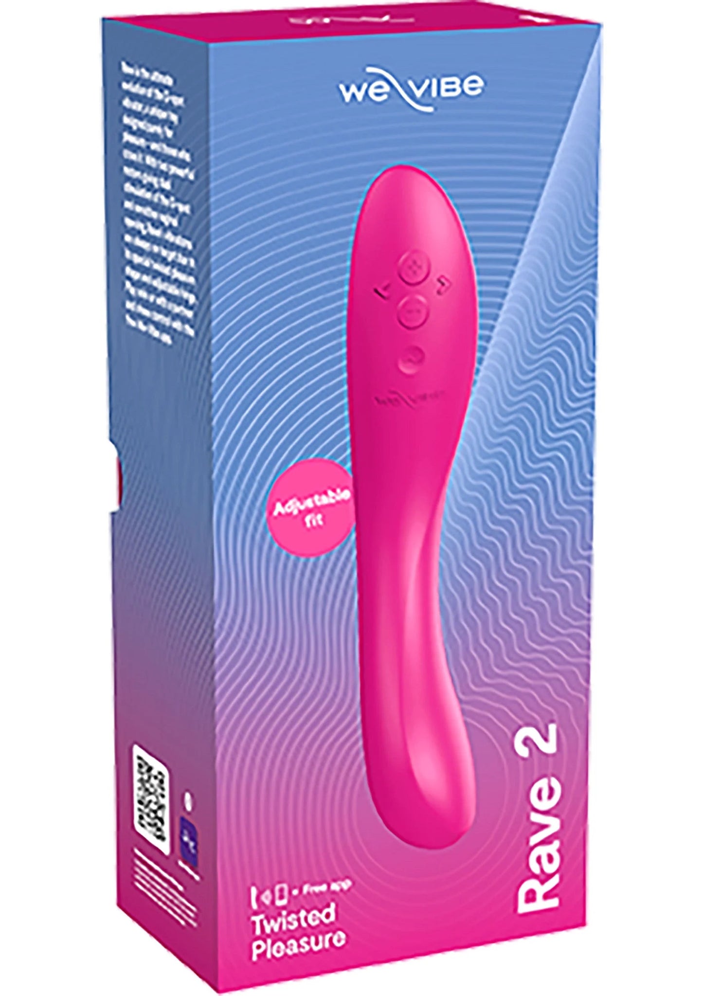 Rave 2 verpakking met roze vibrerende dildo in productvenster.