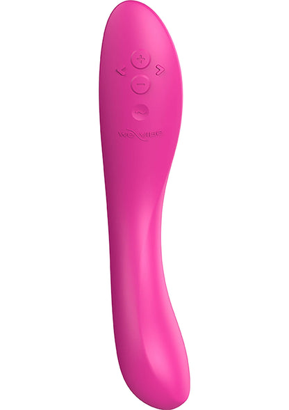 Roze Rave 2 vibrerende dildo met bedieningsknoppen, frontaal tegen witte achtergrond.