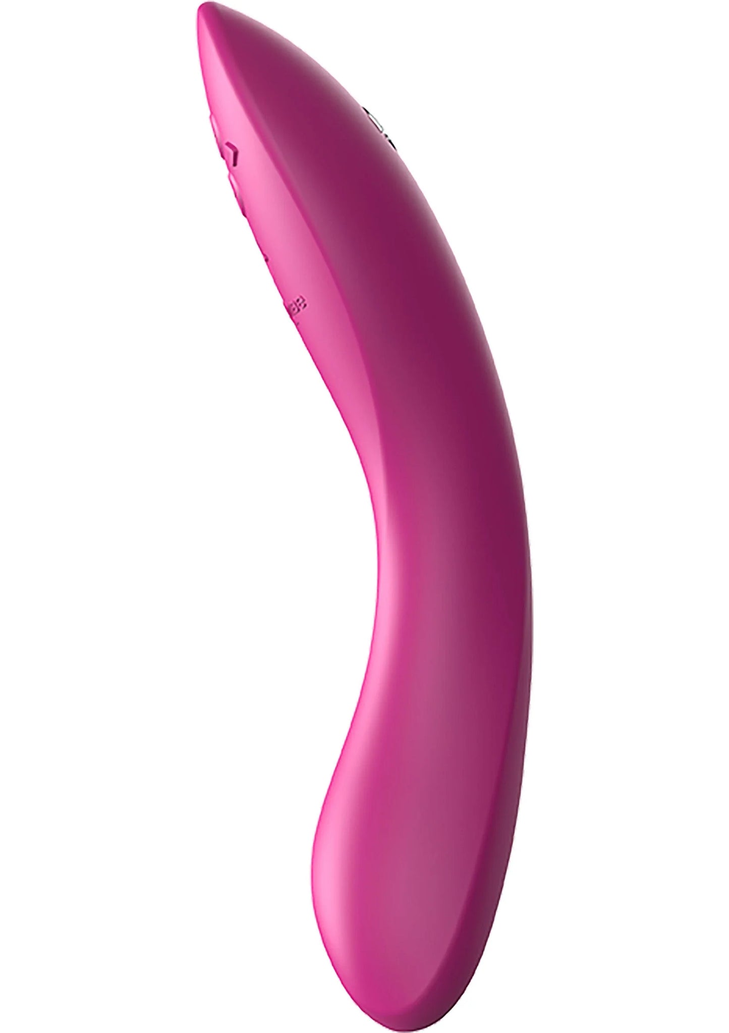 Roze gebogen vibrerende stimulator, close-up van zijkant en tip