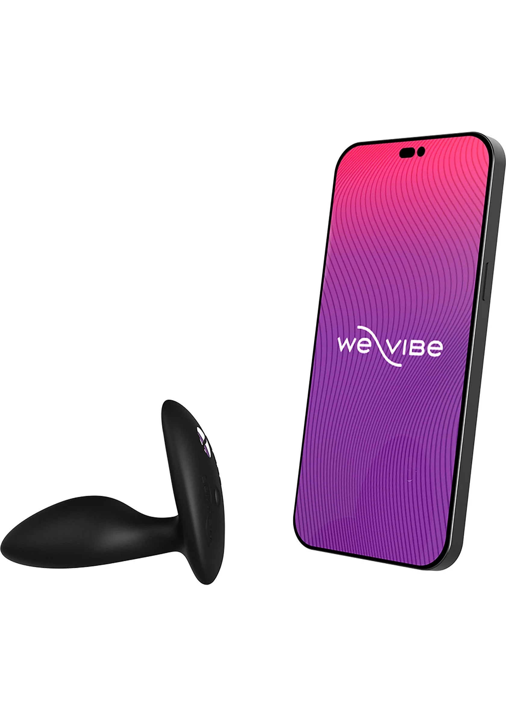 Zwarte vibrator en paarse We-Vibe afstandsbediening met telefoonvorm