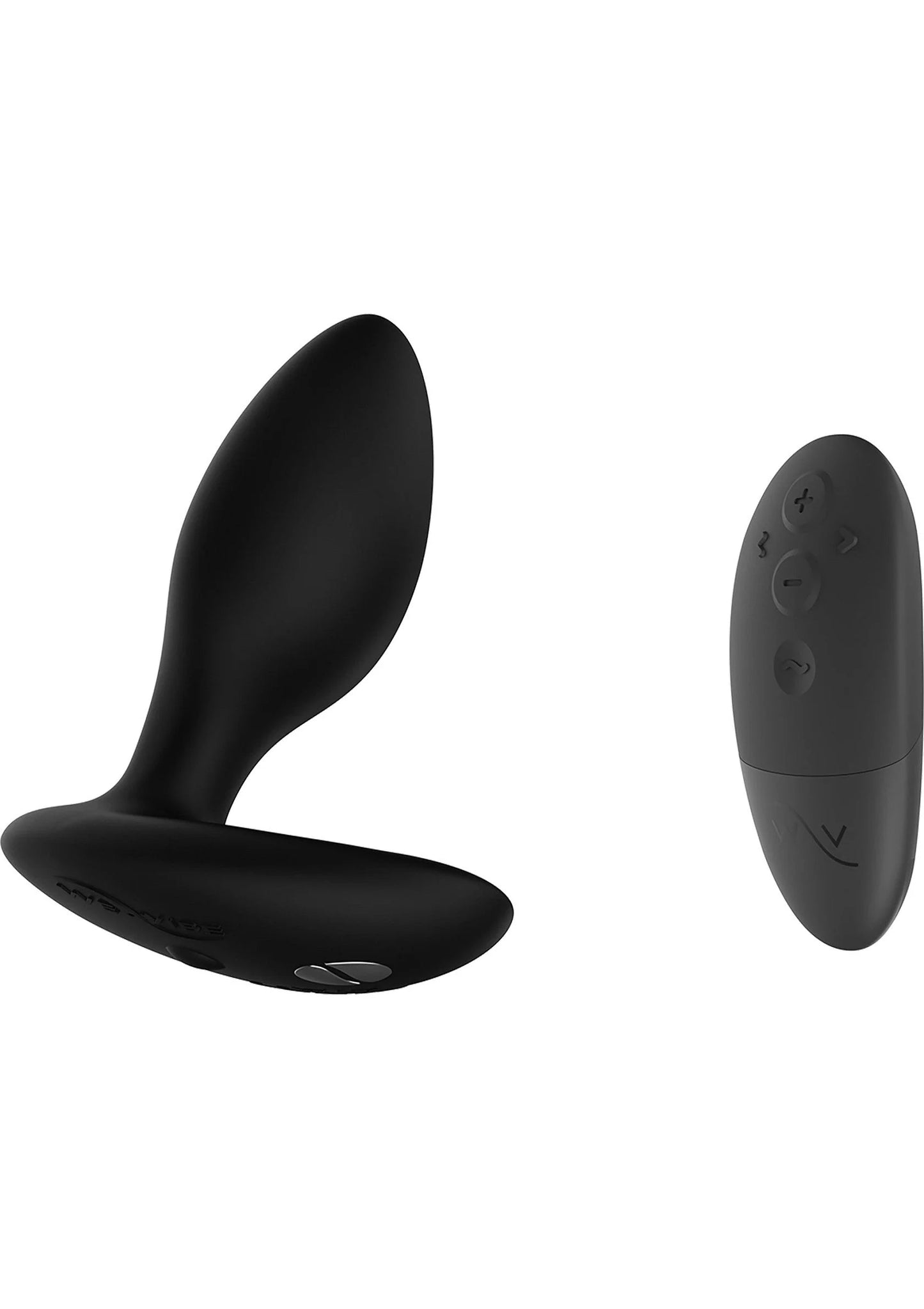 Zwarte anale plug met losse afstandsbediening, beide donker van kleur.