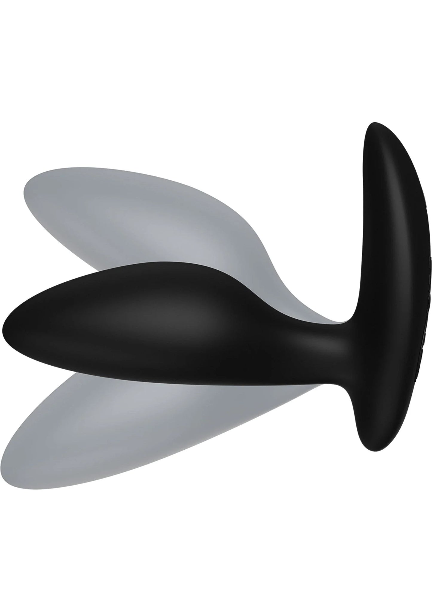 Anale plug met tweekleurig ontwerp: grijs en zwart, met brede voet.