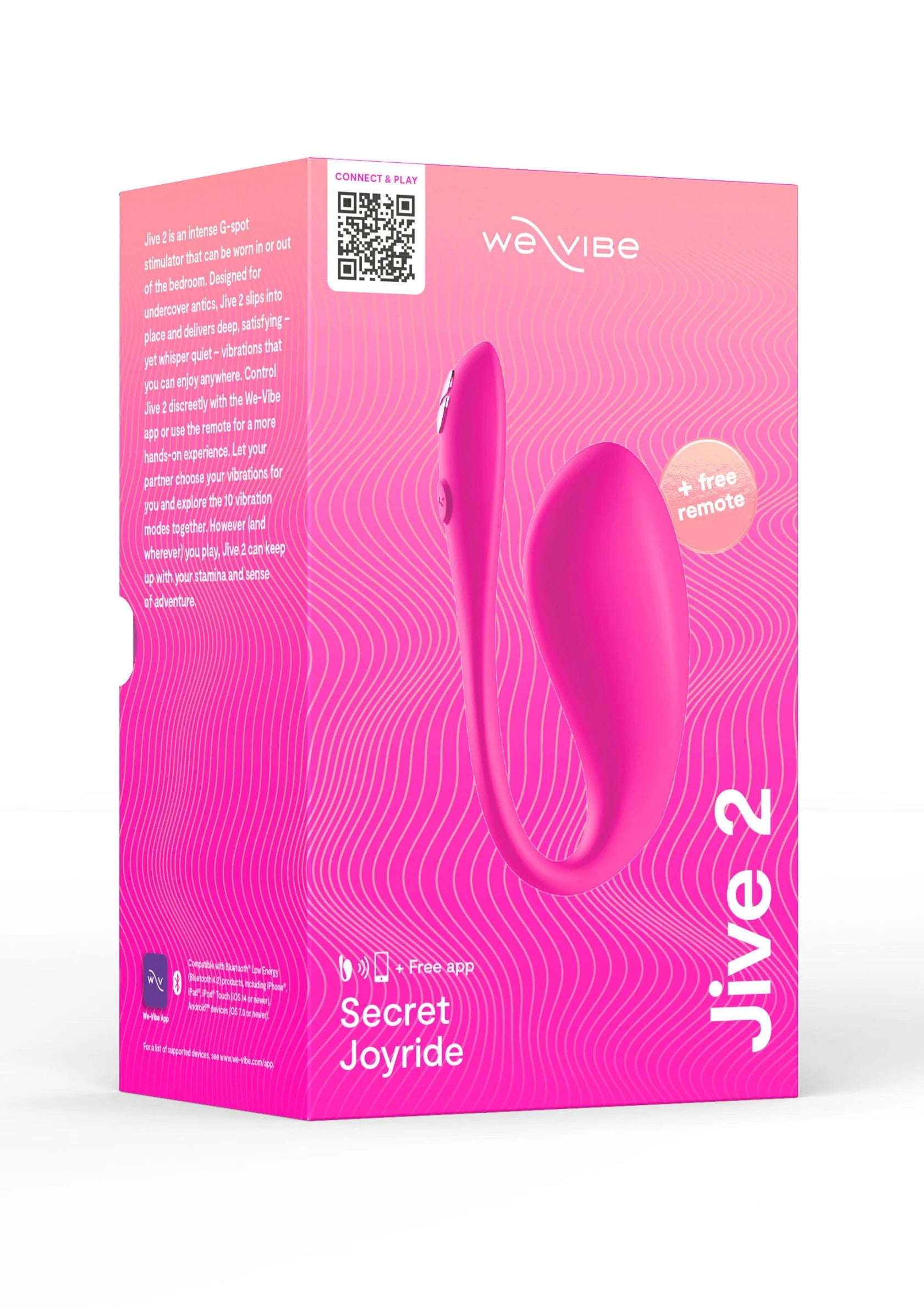Jive 2 verpakking in fuchsia met afgebeelde vibrator en afstandsbediening