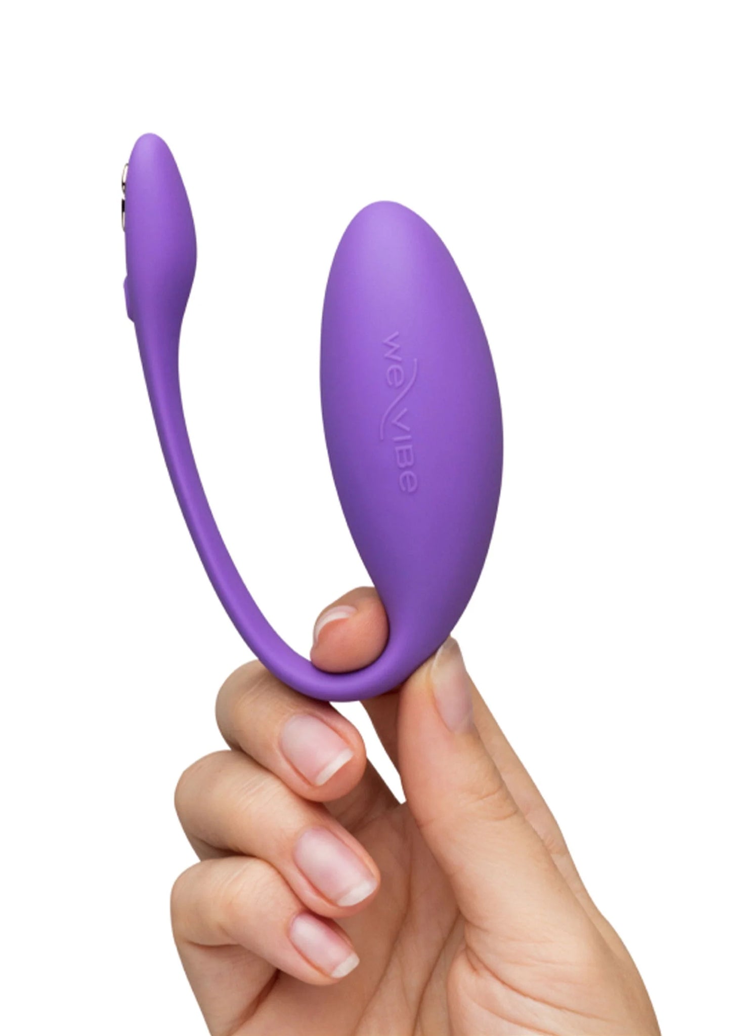 Paarse U-vormige vibrator met afgeronde kop en gebogen beugel