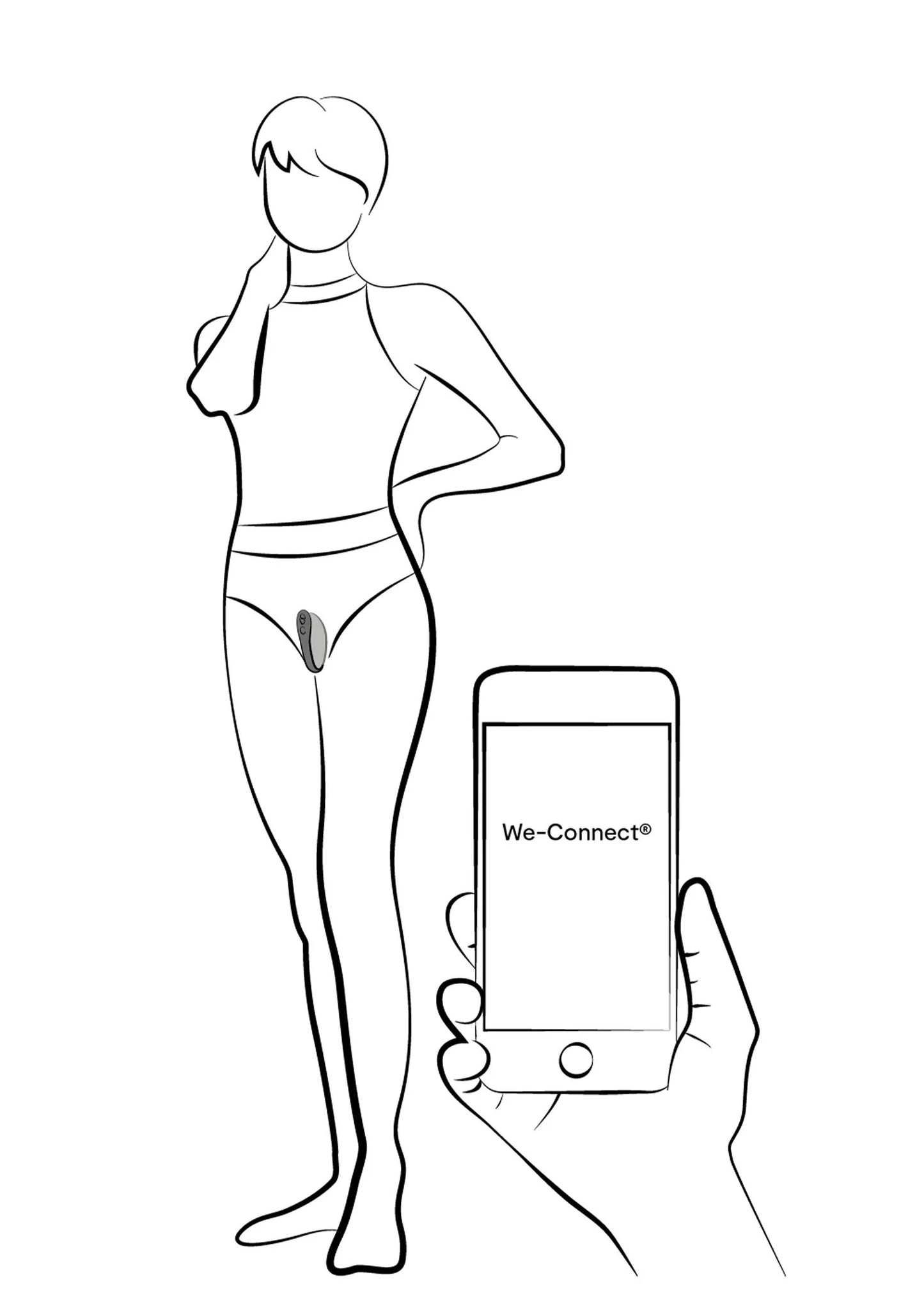 Illustratie: vrouw gebruikt vibrator, smartphone toont We-Connect* bediening