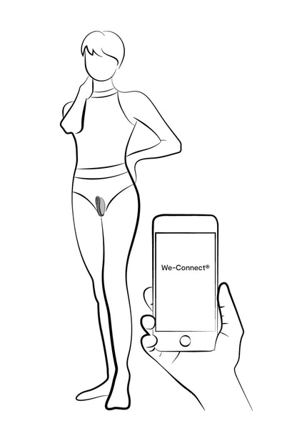 Illustratie: vrouw gebruikt vibrator, smartphone toont We-Connect* bediening