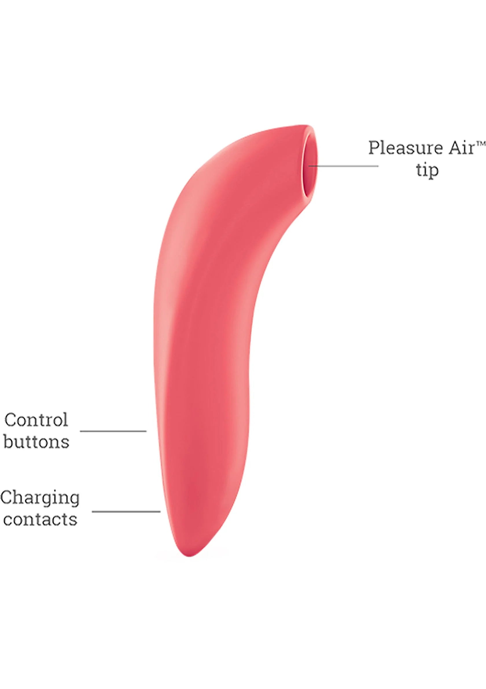 Roze gebogen vibrator met bedieningsknoppen en laadcontacten