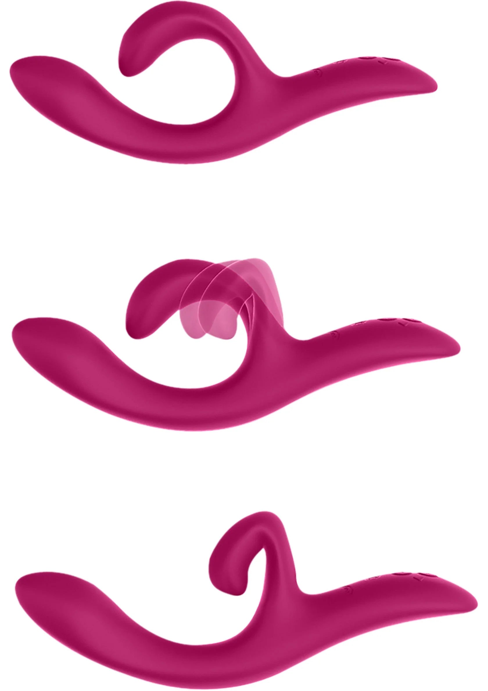 Nova 2-vibrator in magenta, drie zichthoeken van gebogen lusvorm