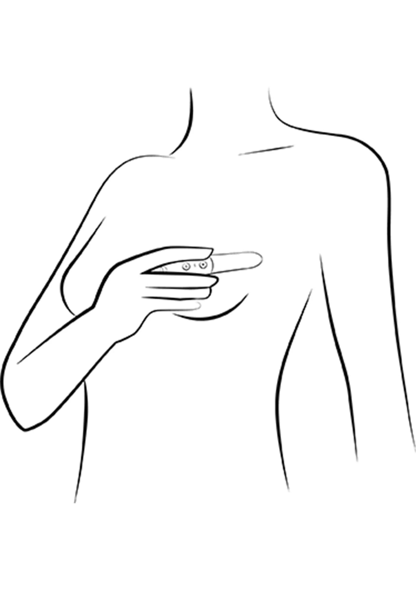 Schematische hand die de Tango X vibrator vasthoudt bij het lichaam