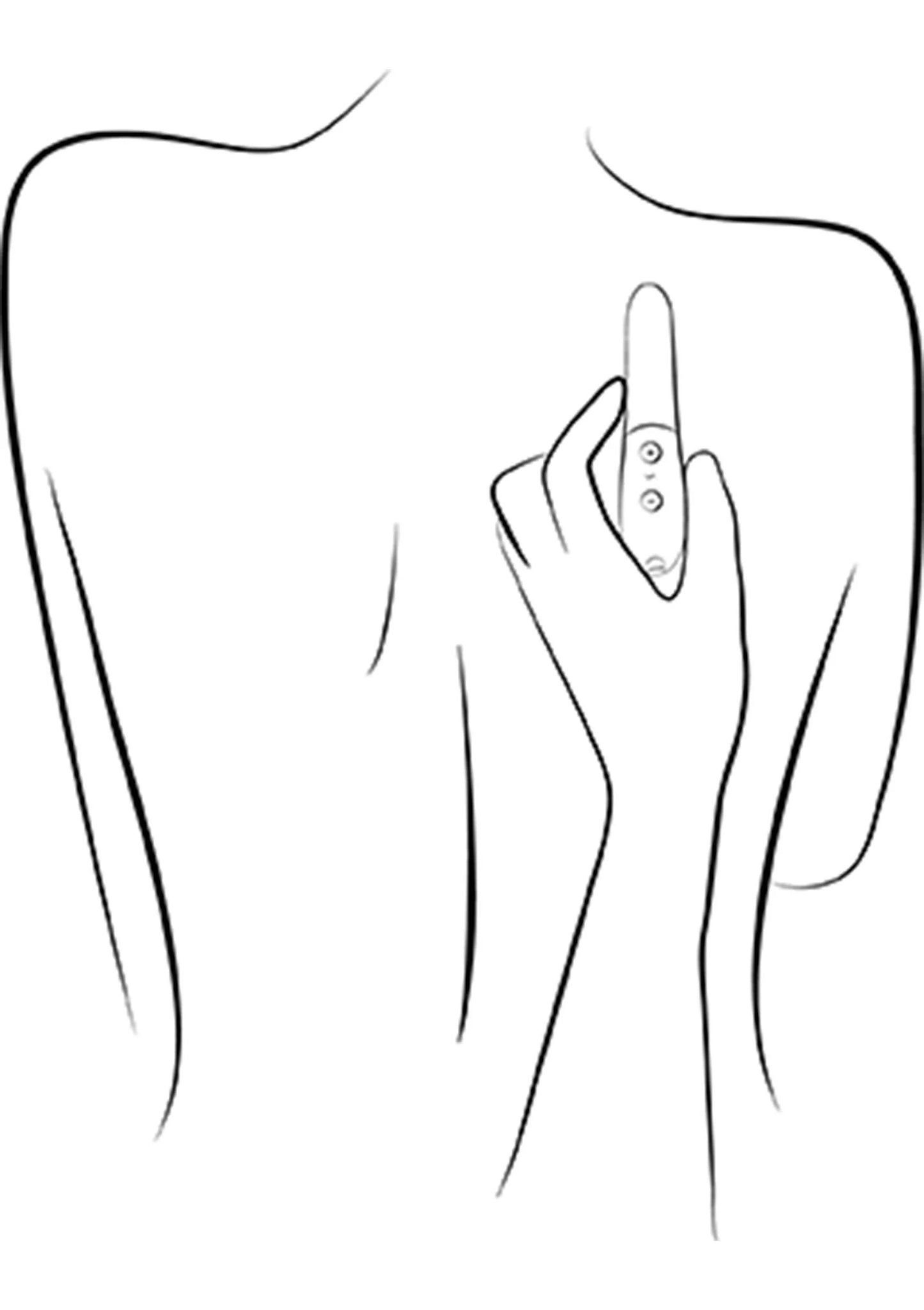 Tango X massager, getekend: hand beweegt het apparaat langs het lichaam.