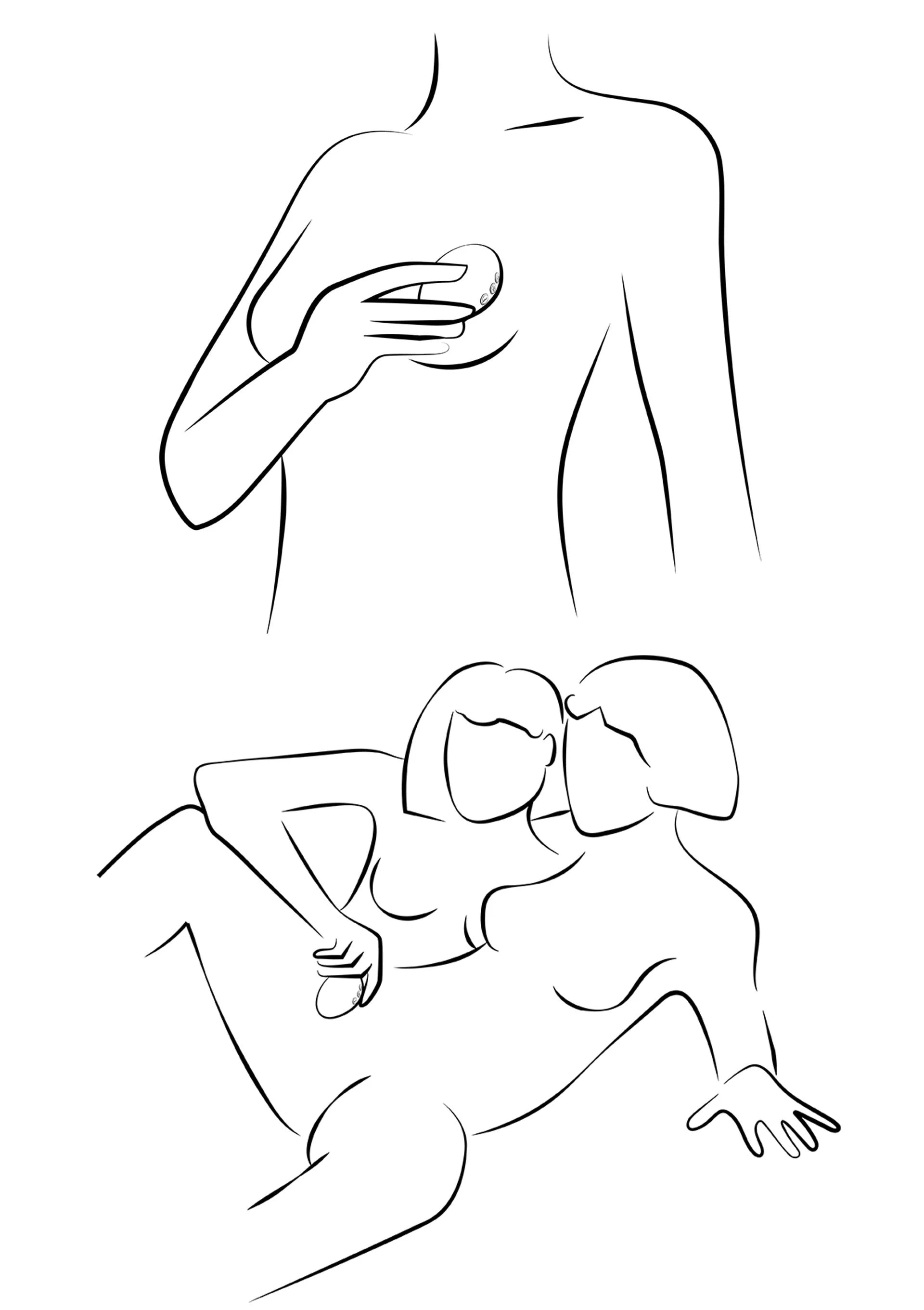 Verwarmende en vibrerende massager, schematische illustratie van gebruik