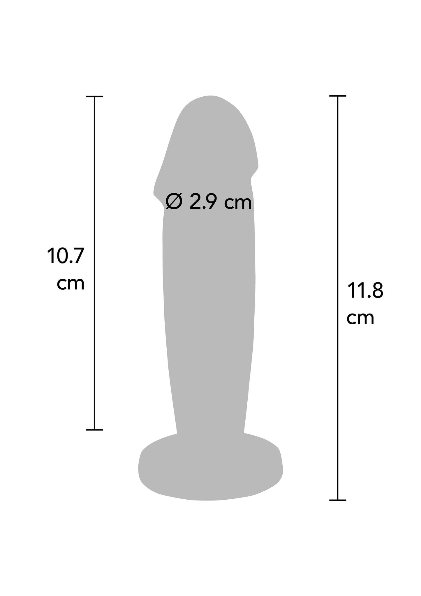 Afmetingen metalen buttplug: 10,7 cm hoog, 11,8 cm breed en ø 2,9 cm