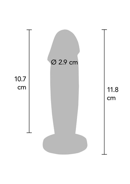 Afmetingen metalen buttplug: 10,7 cm hoog, 11,8 cm breed en ø 2,9 cm