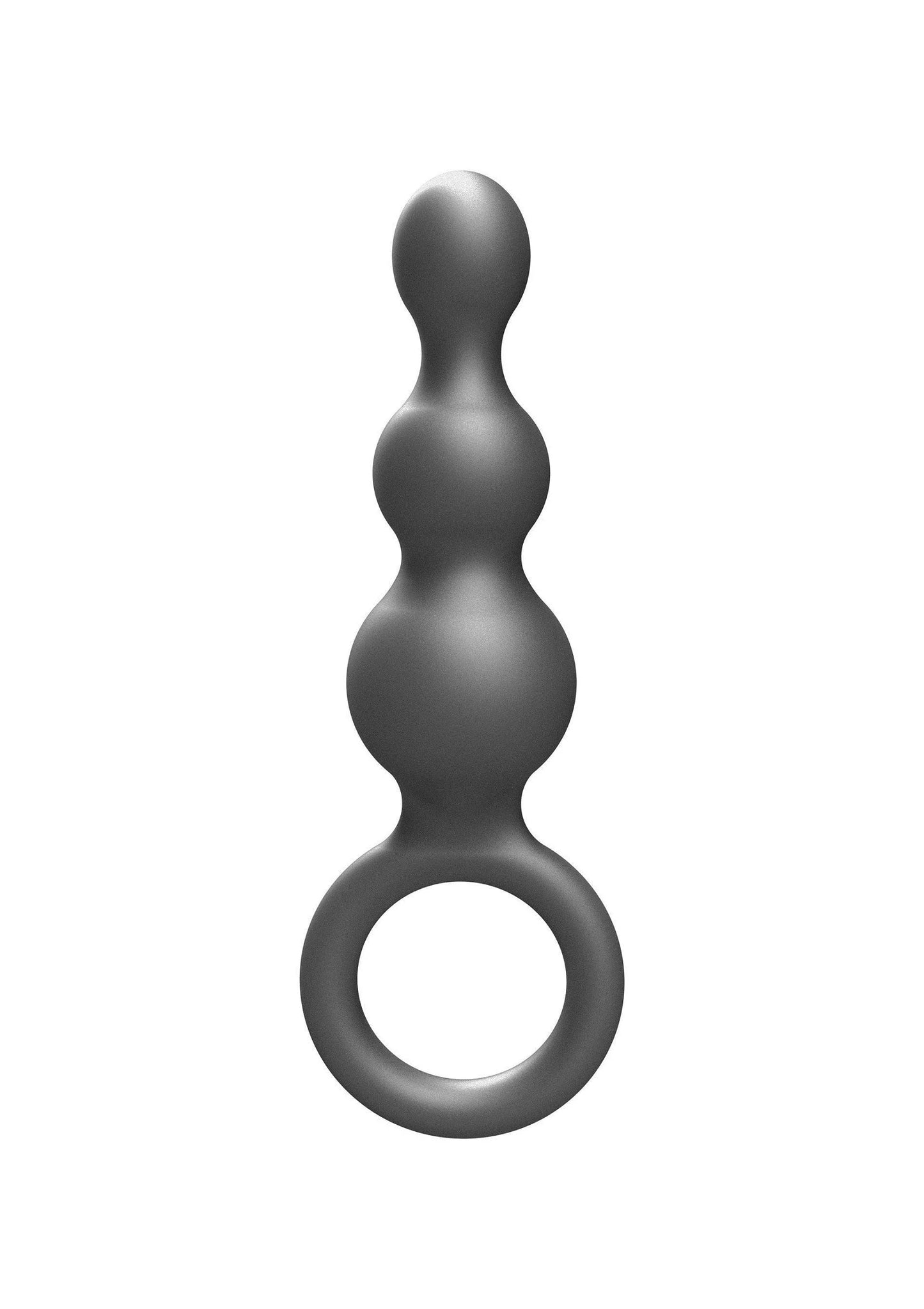 Metalen grijze siliconen anale plug met bolvormige secties en ovale ring