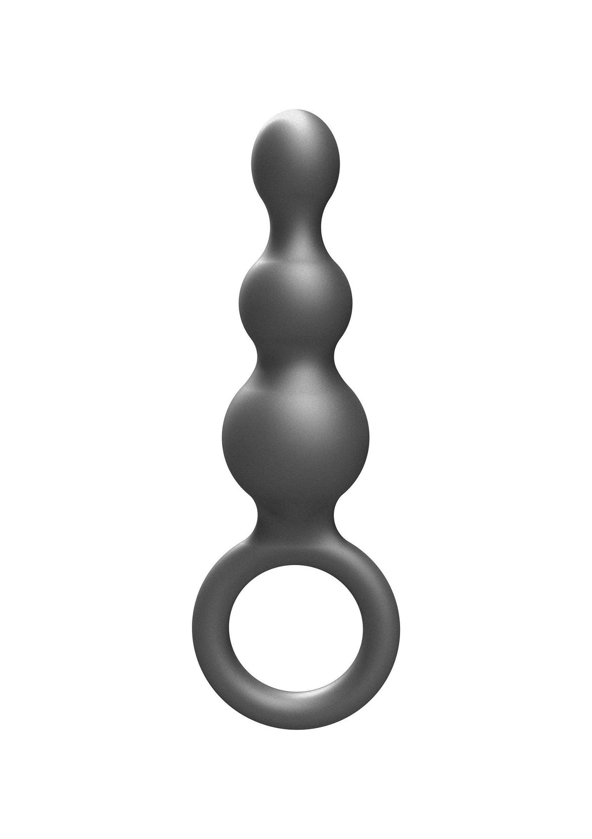 Metalen grijze siliconen anale plug met bolvormige secties en ovale ring