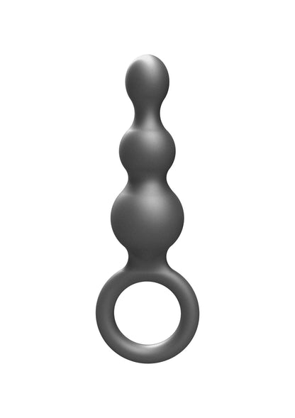 Metalen grijze siliconen anale plug met bolvormige secties en ovale ring