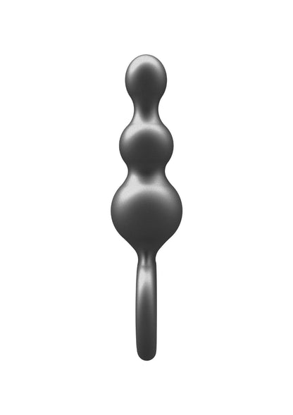 Metalen grijze siliconen anale plug met bolletjes en lange platte steel