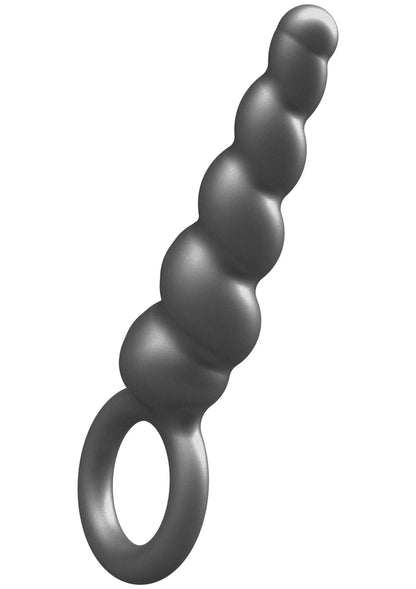 Metallische siliconen anale plug met schroefvormige bulten en ovale ring