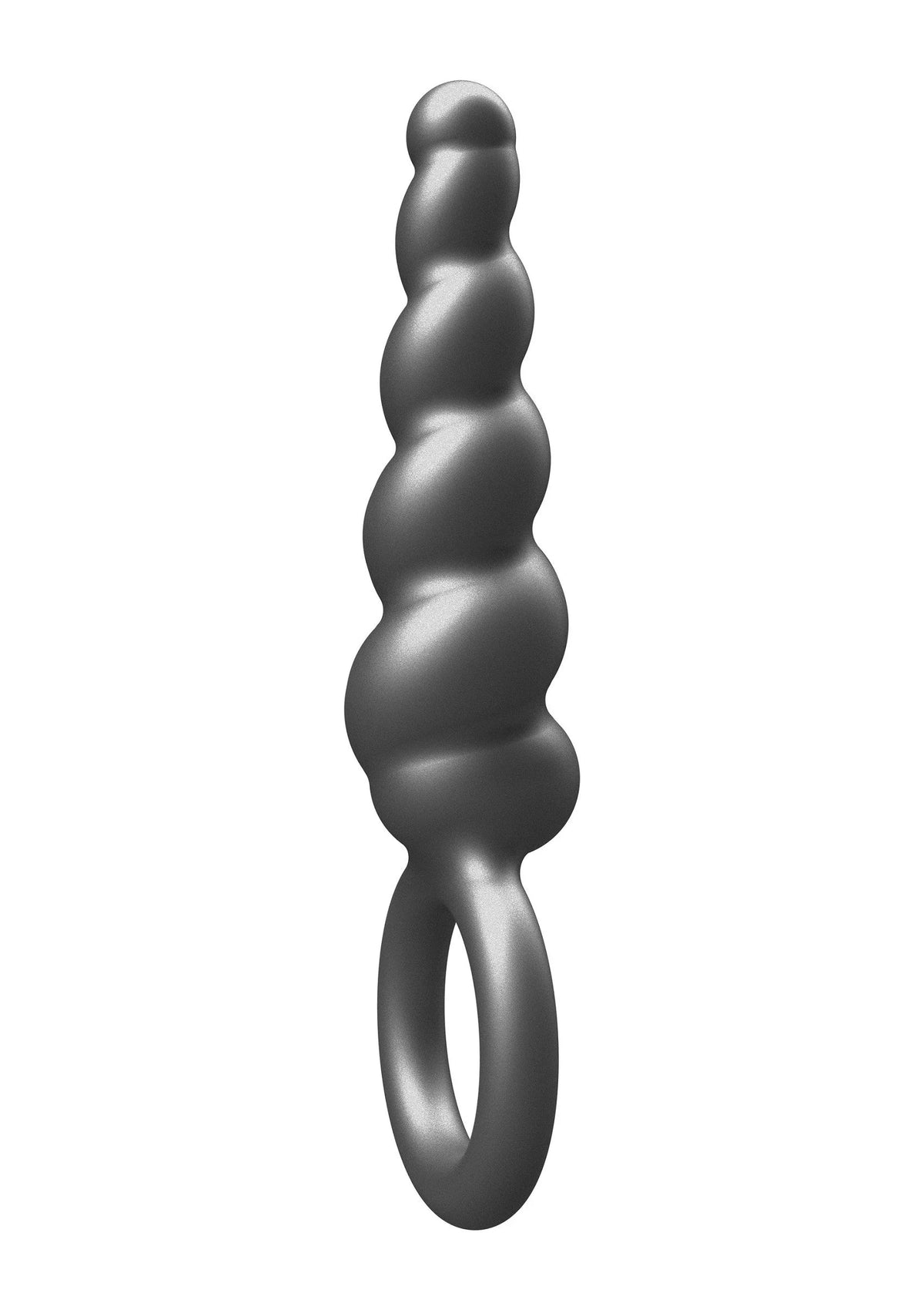 Metallische siliconen anale plug met schroefvormige bulten en ovale ring
