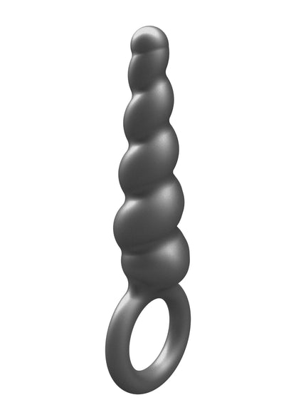 Metallische siliconen anale plug met schroefvormige bulten en ronde ring onderaan