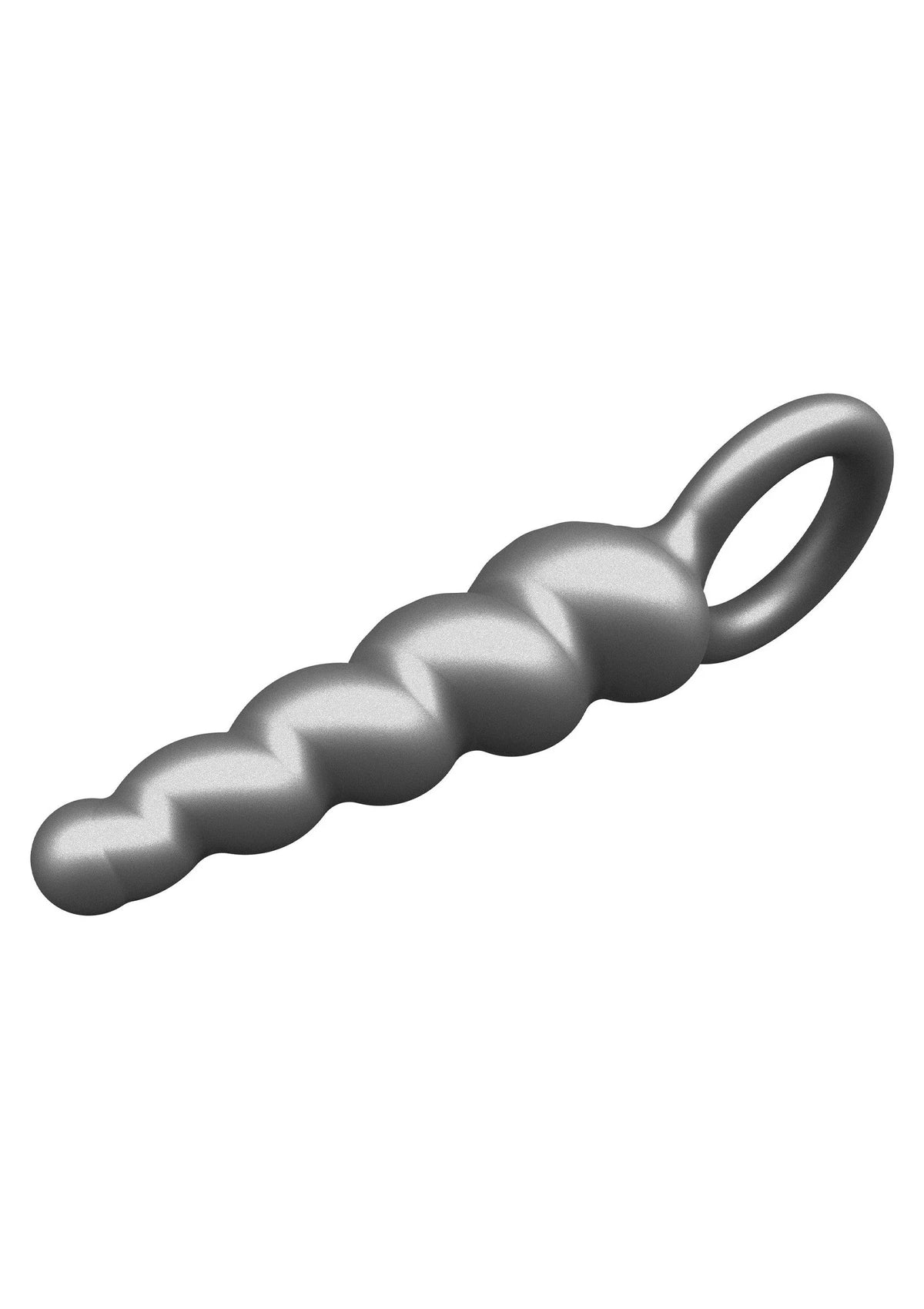 Metallische siliconen anale plug met schroefvormige ribbels en grote ovale ring