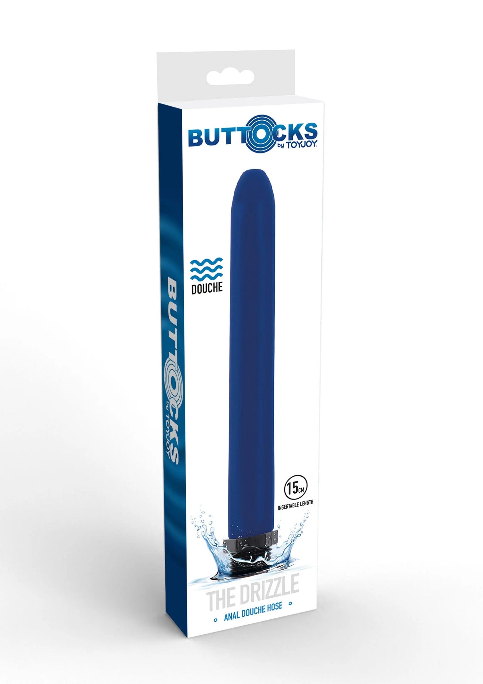 Blauwe anale douche ToyJoy in doos met zichtbare staaf