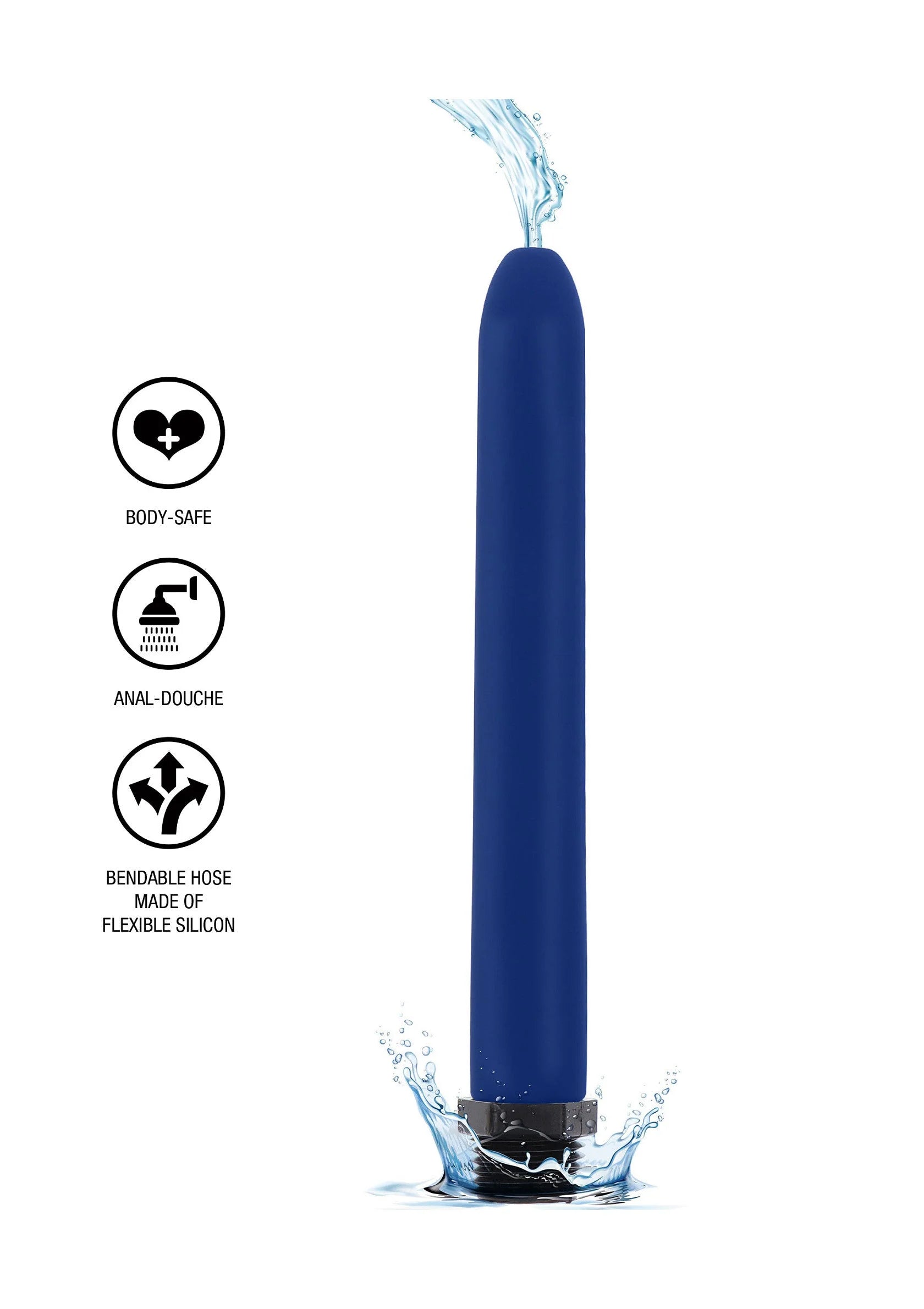 Anale douche van flexibele siliconen, blauw, met uitloop en waterstraal