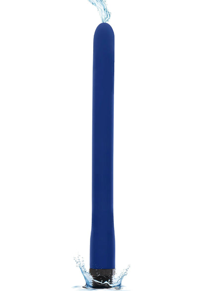 Blauwe siliconen anal-douche met wateruitlaat en spuitmond, 23 cm