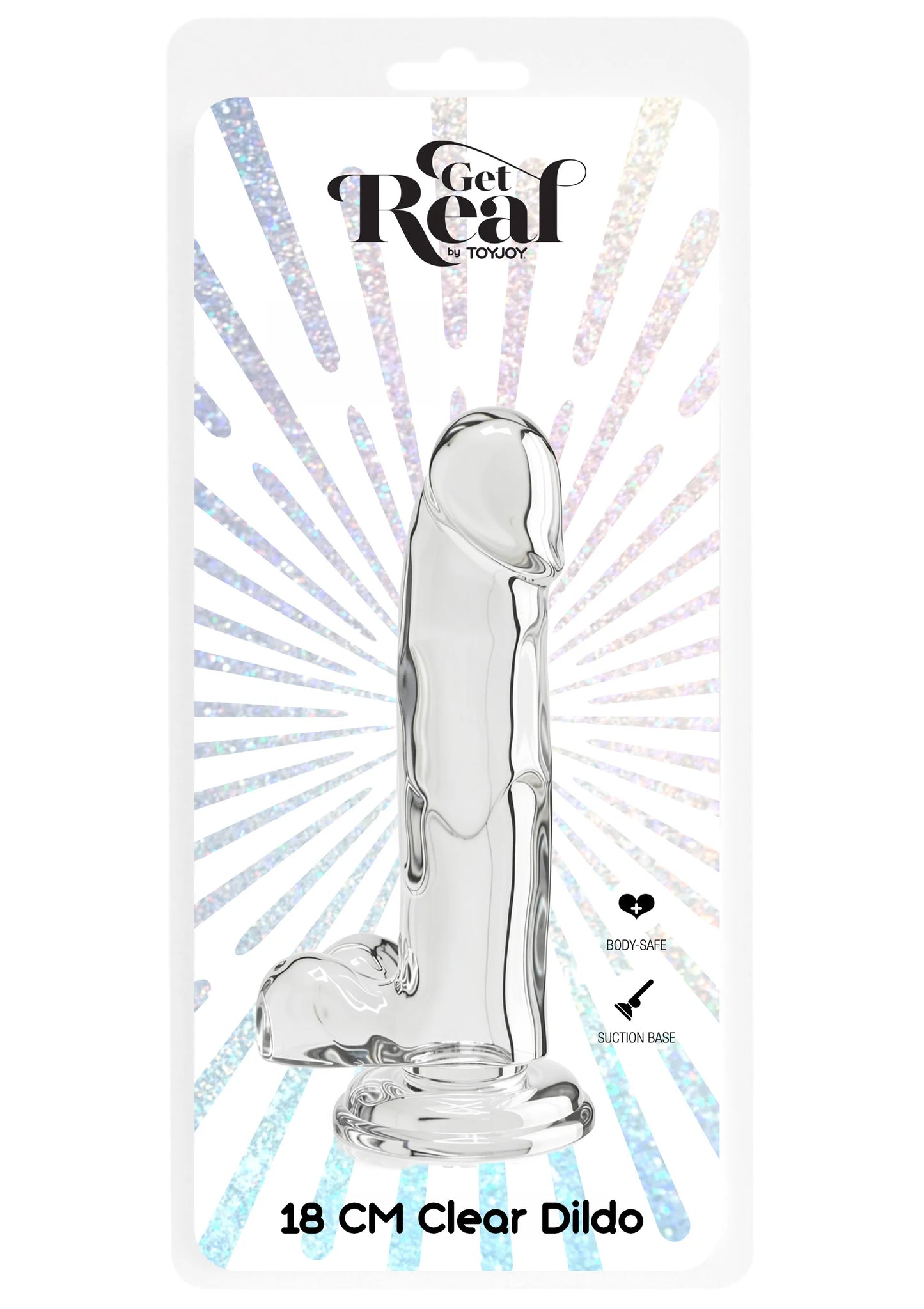 Get Real clear dildo verpakking, ToyJoy, 18 cm, met zuignapbasis