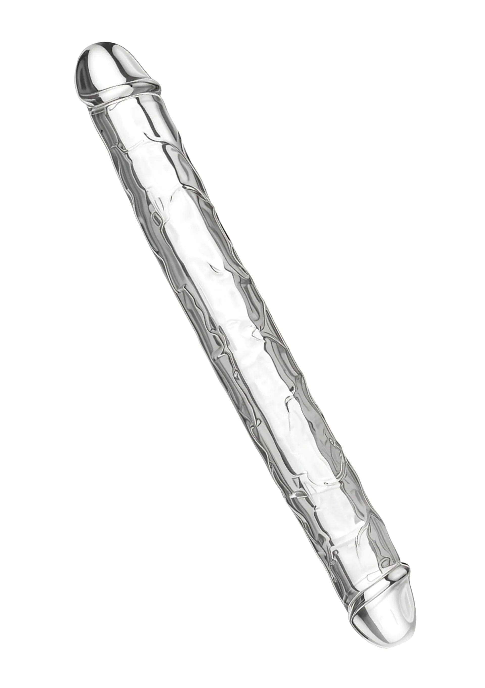 Doorzichtige dildo, schuin model, met ring aan de kop
