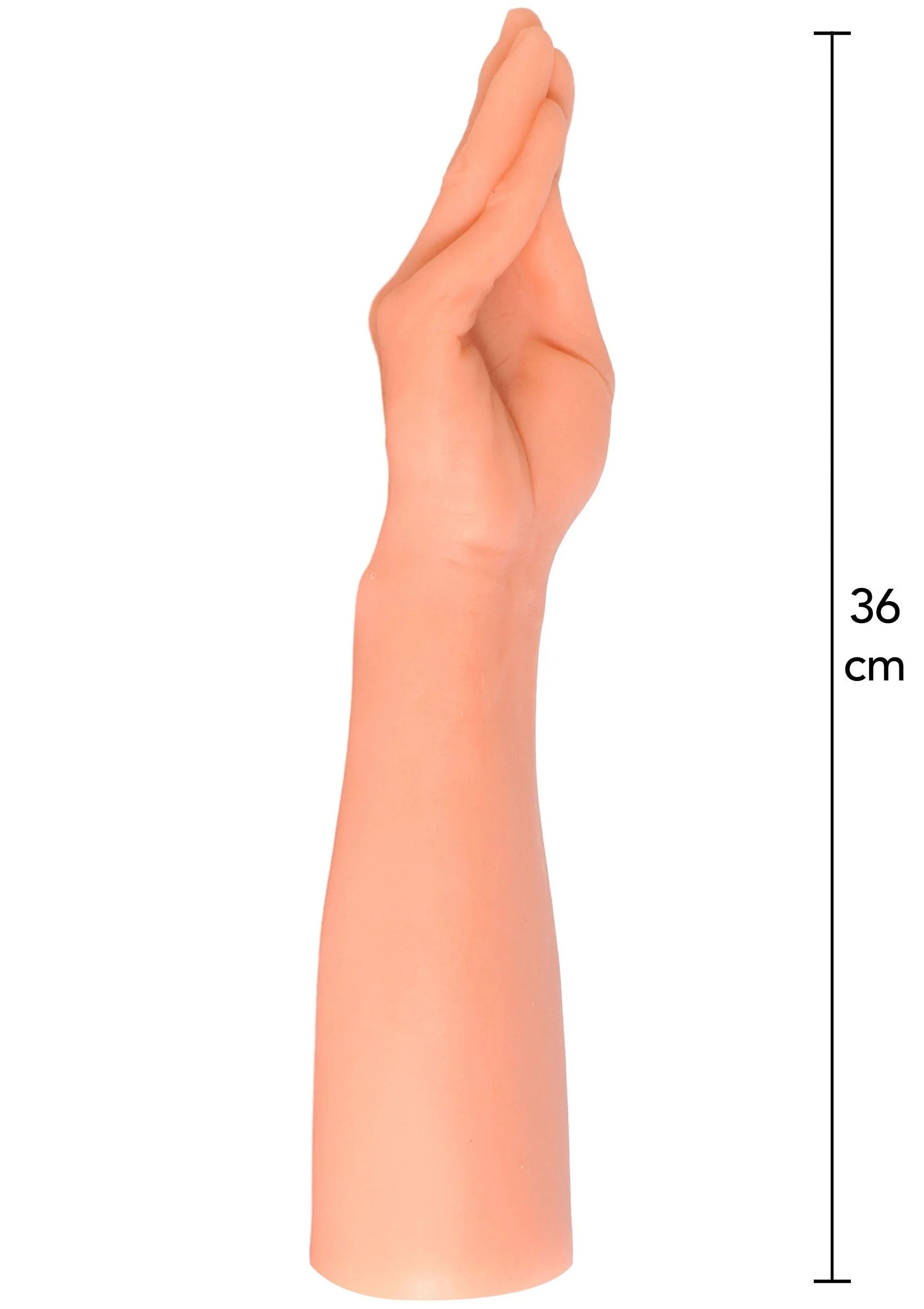 Roze handvormige seksspeeltje met maatindicatie 36 cm