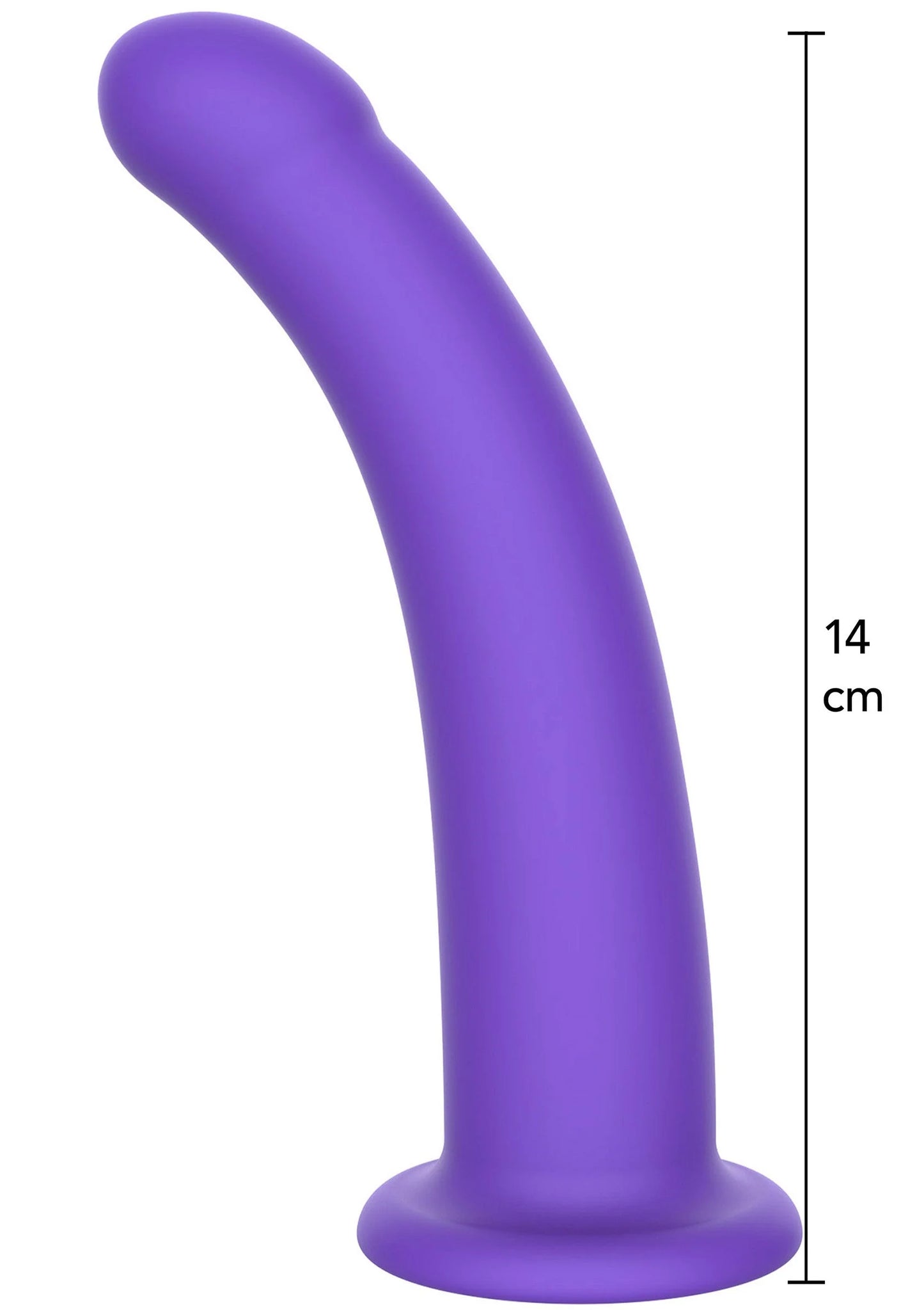 Paarse strap-on dildo, afgeronde top en basis, ca. 14 cm