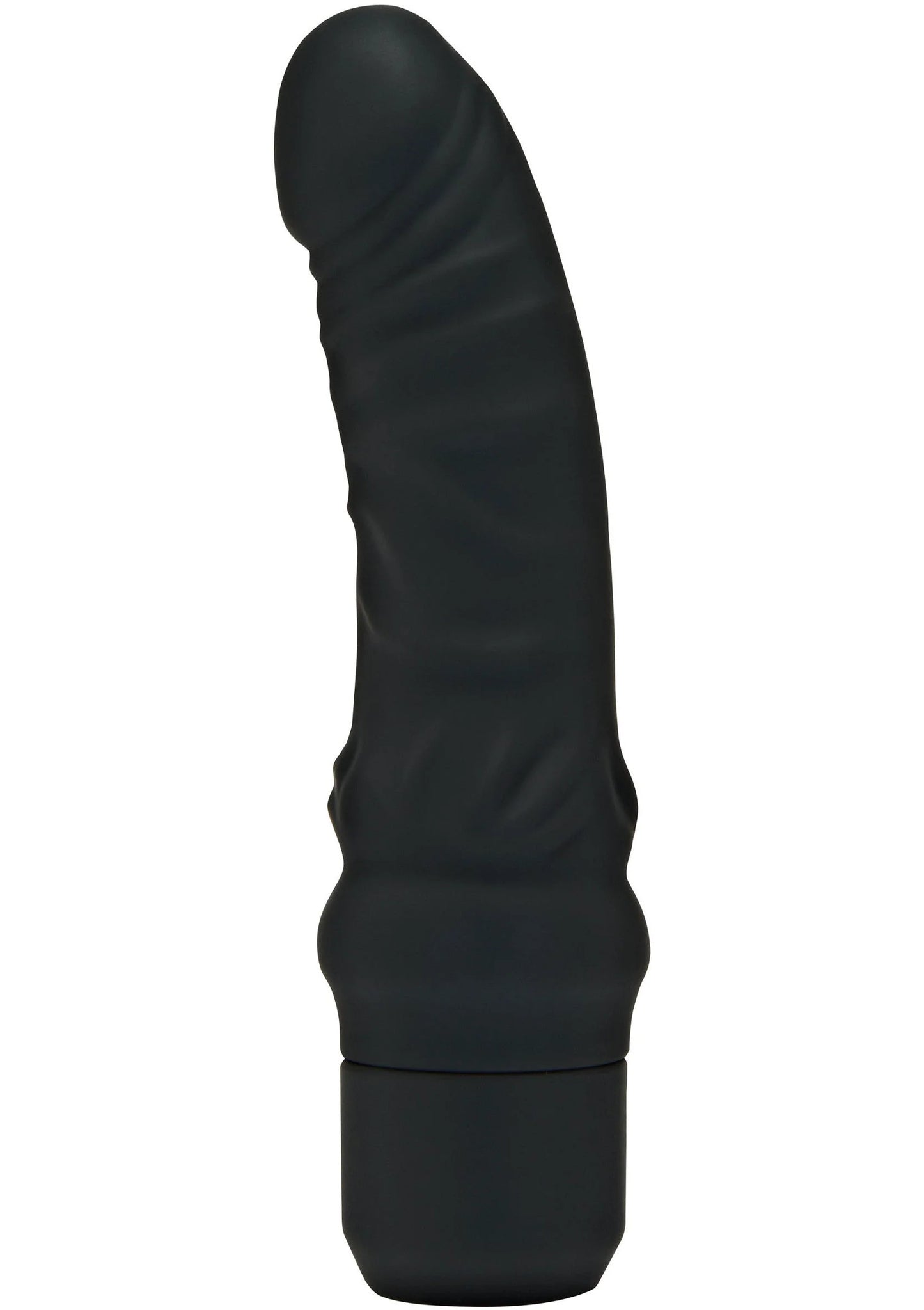 Mini G-spot vibrator, zwarte siliconen, gedraaide vorm met dikke onderkant
