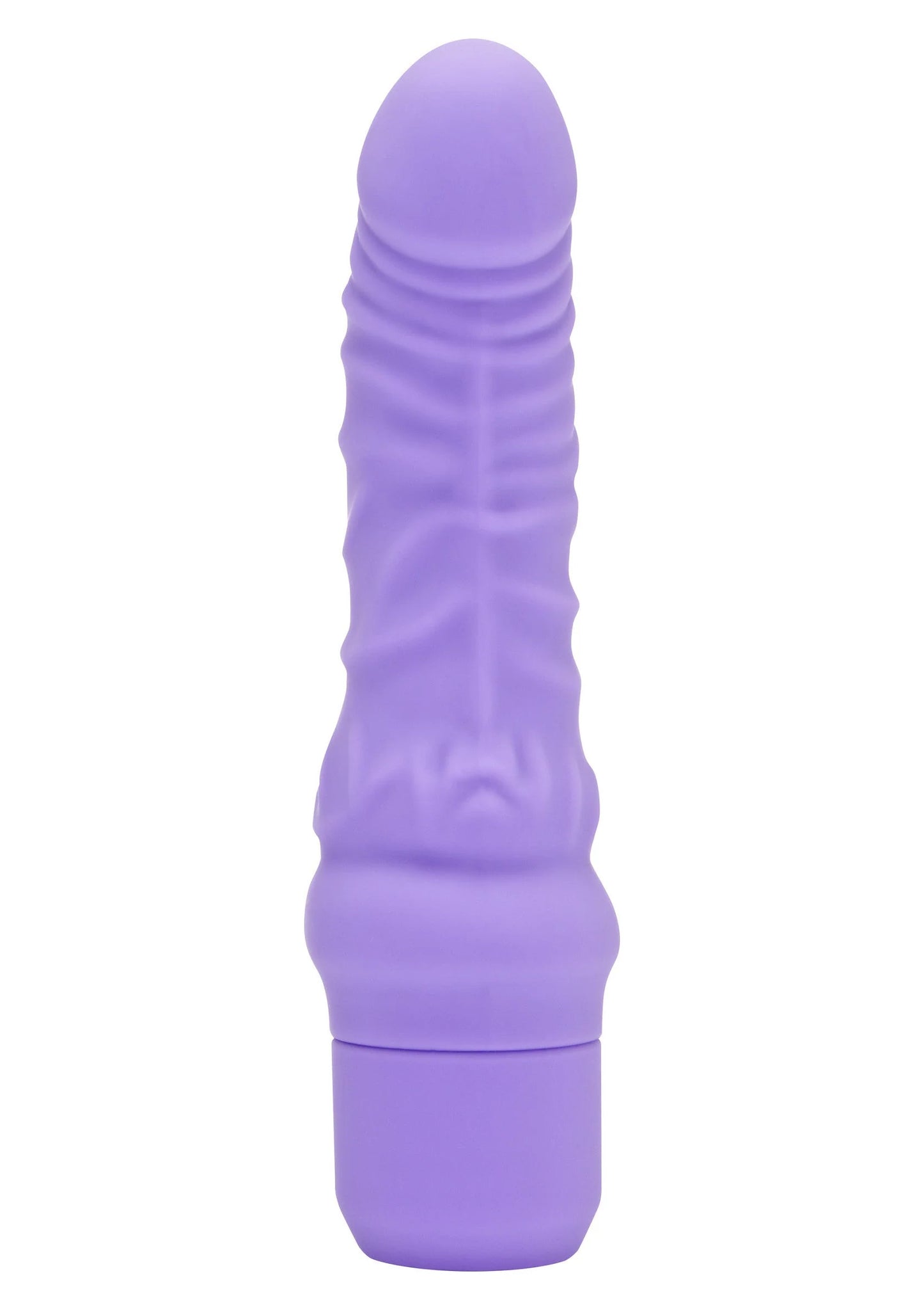 Mini G-spot vibrator, paars siliconen, gedetailleerde ribbels en brede voet