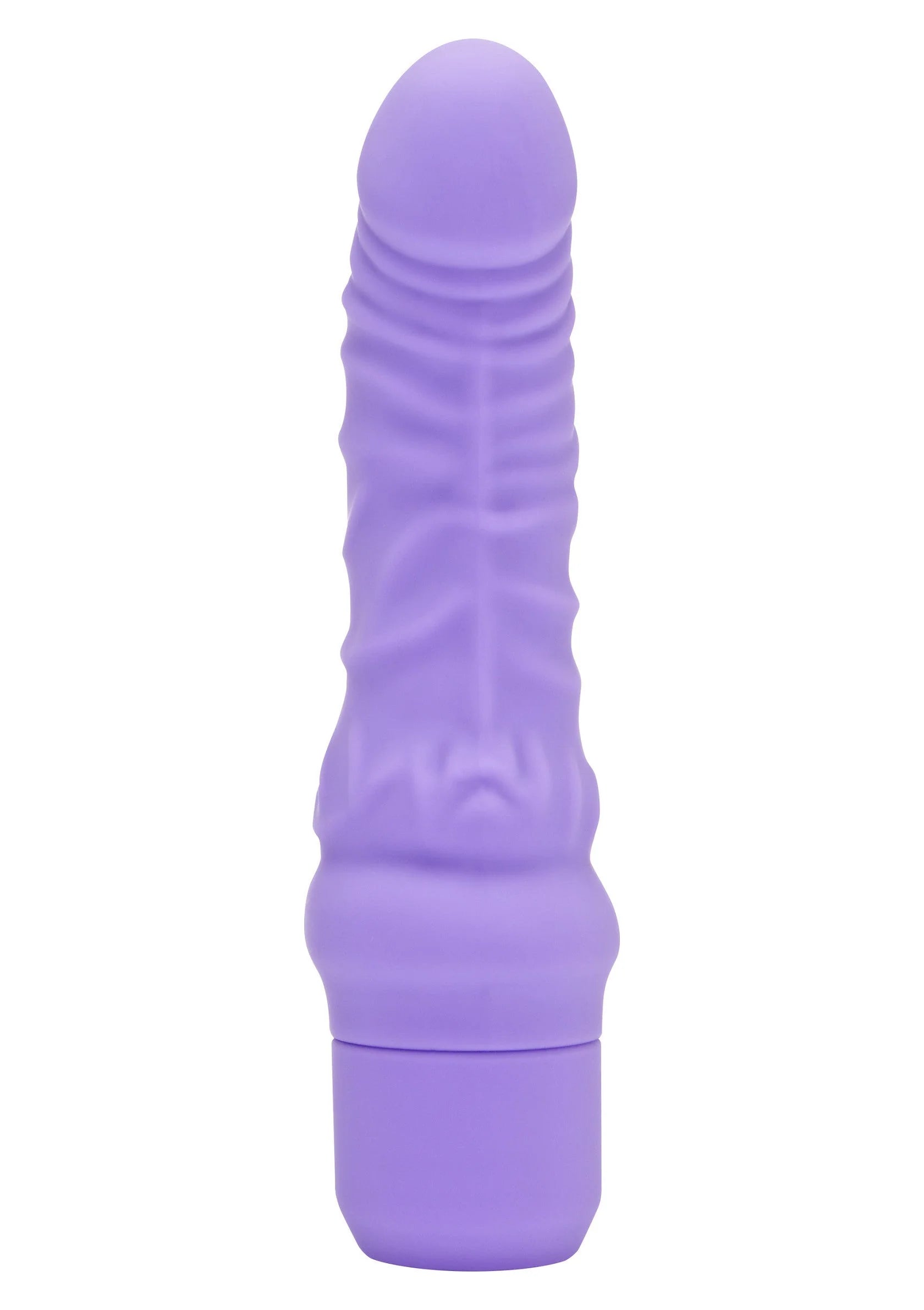 Mini G-spot vibrator, paars siliconen, gedetailleerde ribbels en brede voet