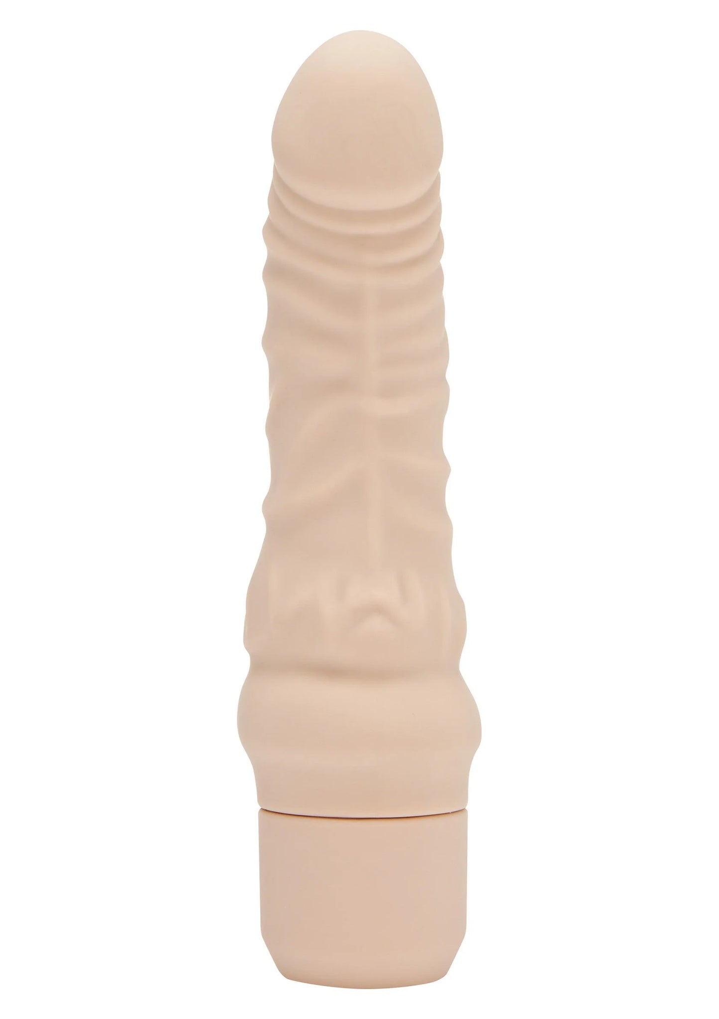 Mini G-spot vibrator in huidskleur siliconen, met ribbelprofiel