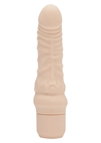 Mini G-spot vibrator in huidskleur siliconen, met ribbelprofiel
