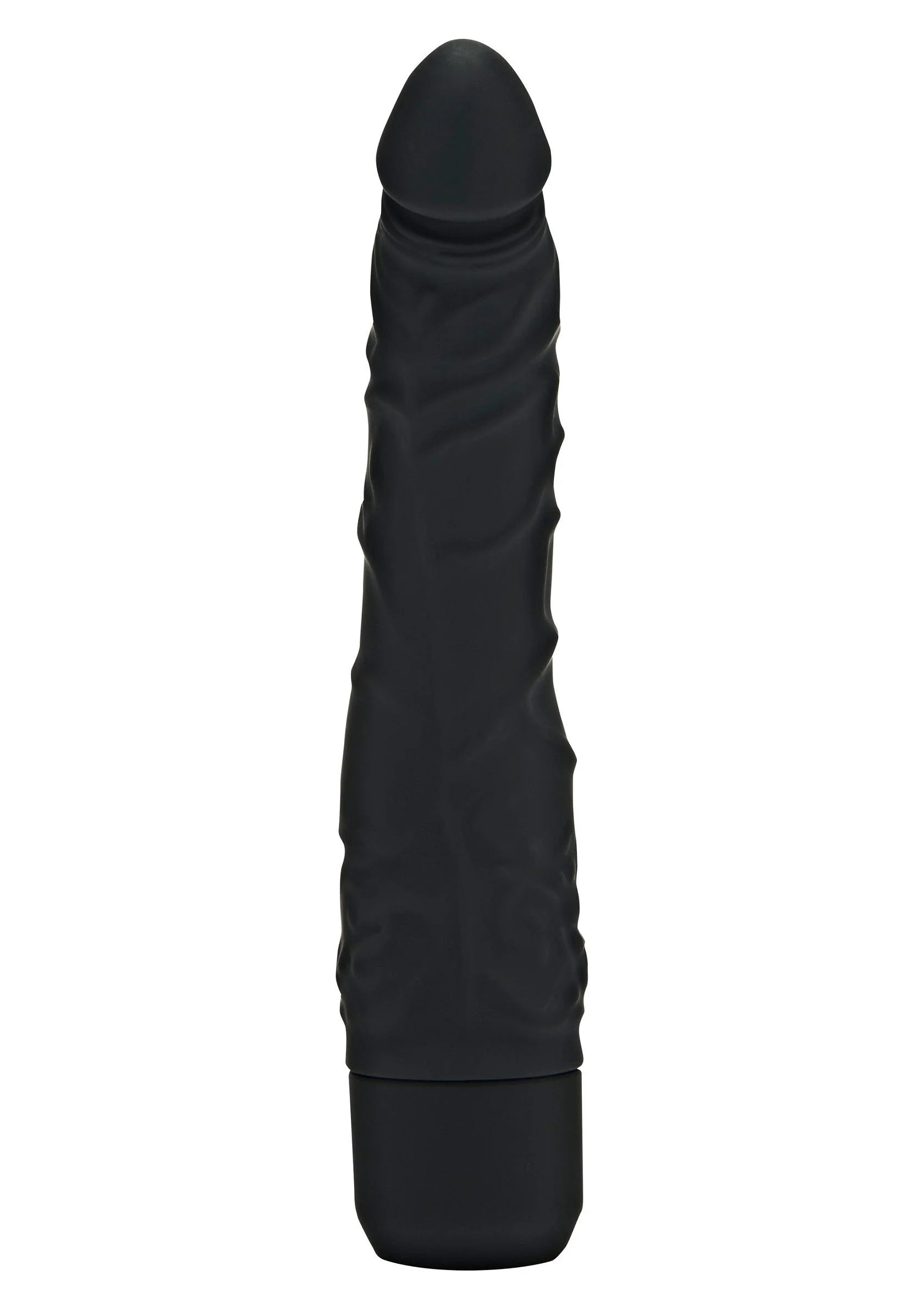 Zwarte slanke vibrator met afgeronde platte basis en opstaande top