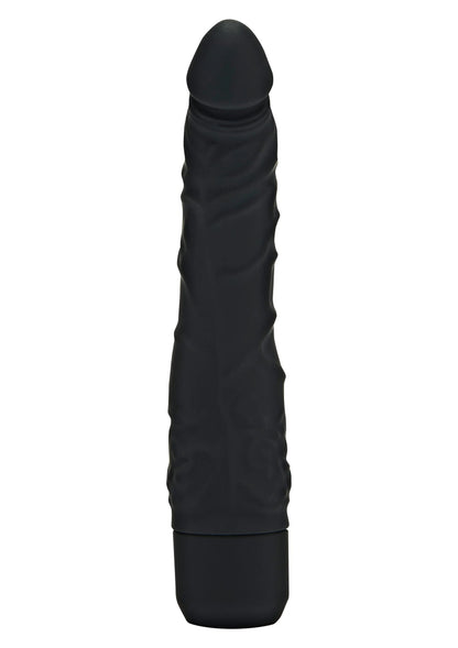 Zwarte slanke vibrator met afgeronde platte basis en opstaande top