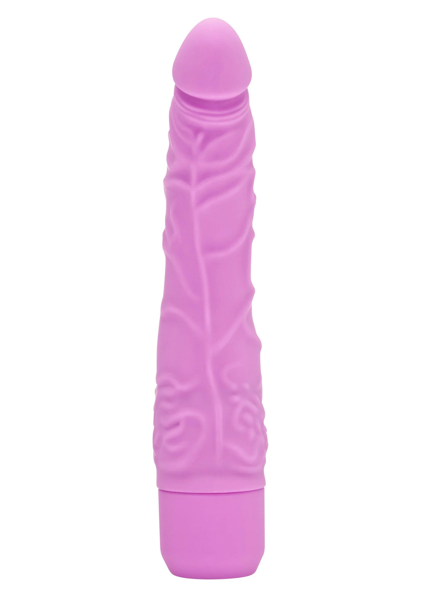 Roze slanke vibrator met ribbels op de schacht en afgeronde kop