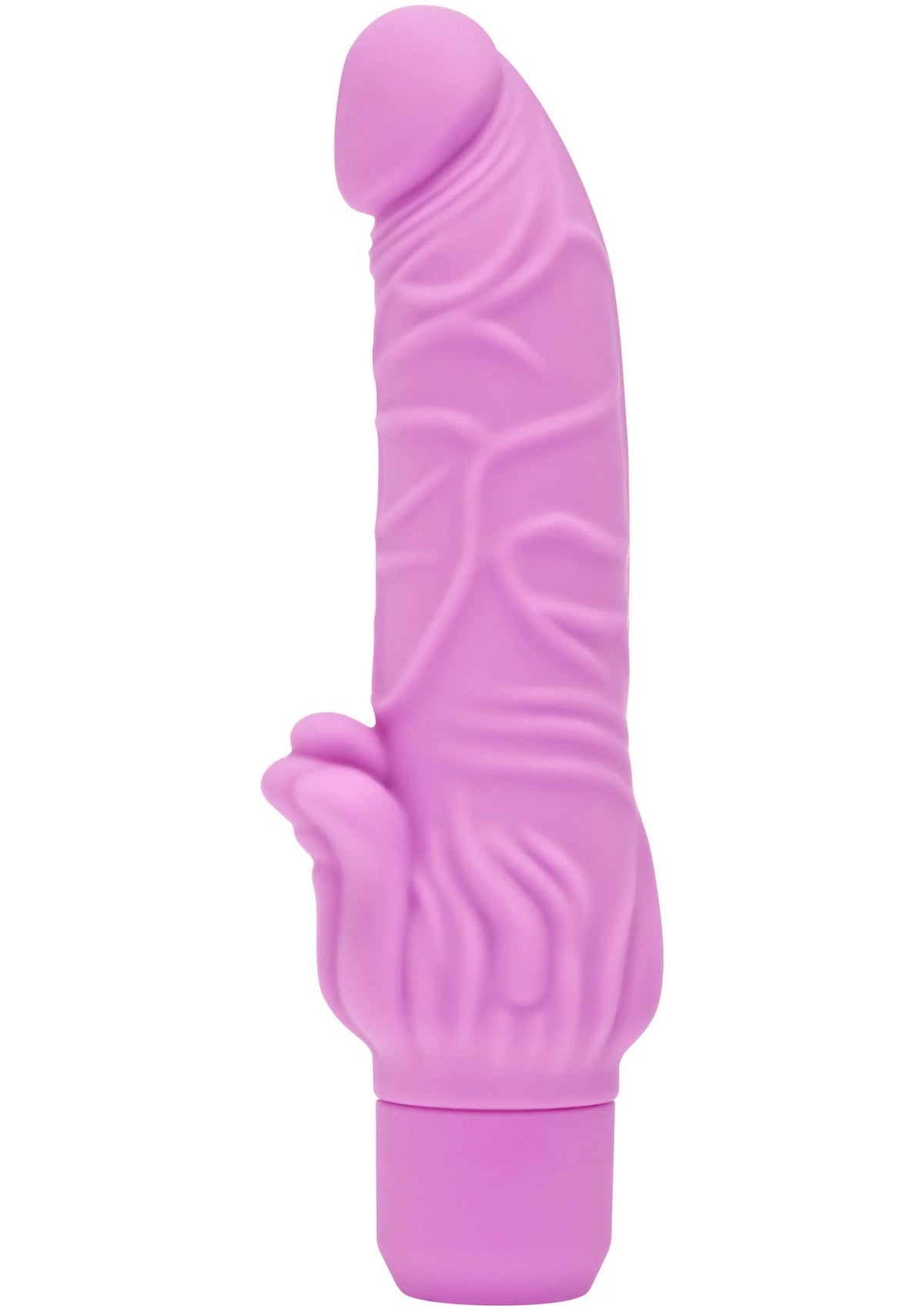 Roze stimulator met bol kopje, getextureerde grip en brede trilvoet