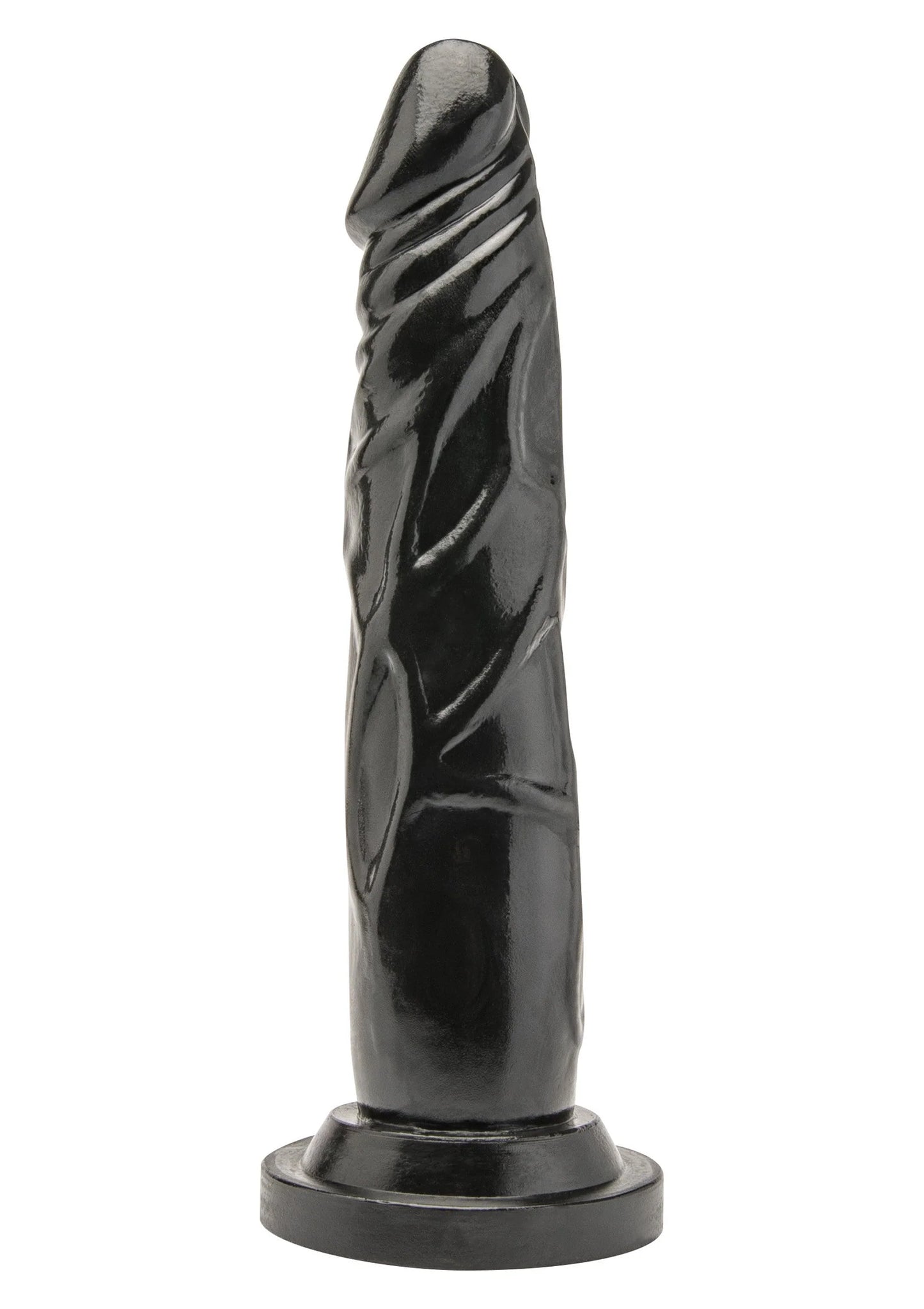 Zwarte PVC seksspeeltje met brede voet, staand