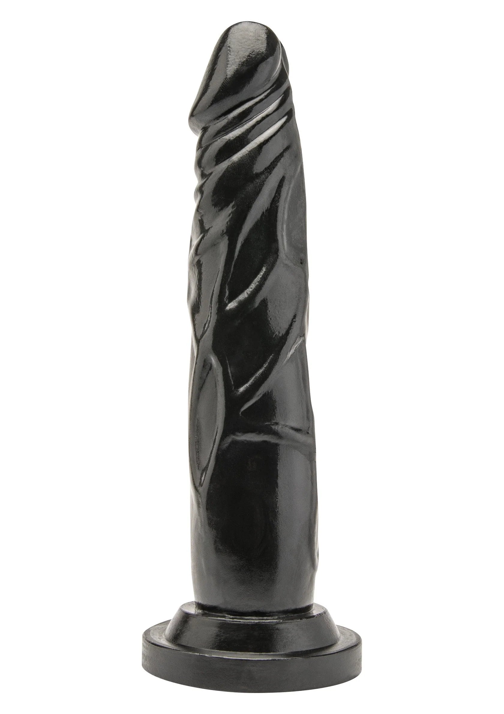 Zwarte PVC seksspeeltje met brede voet, staand