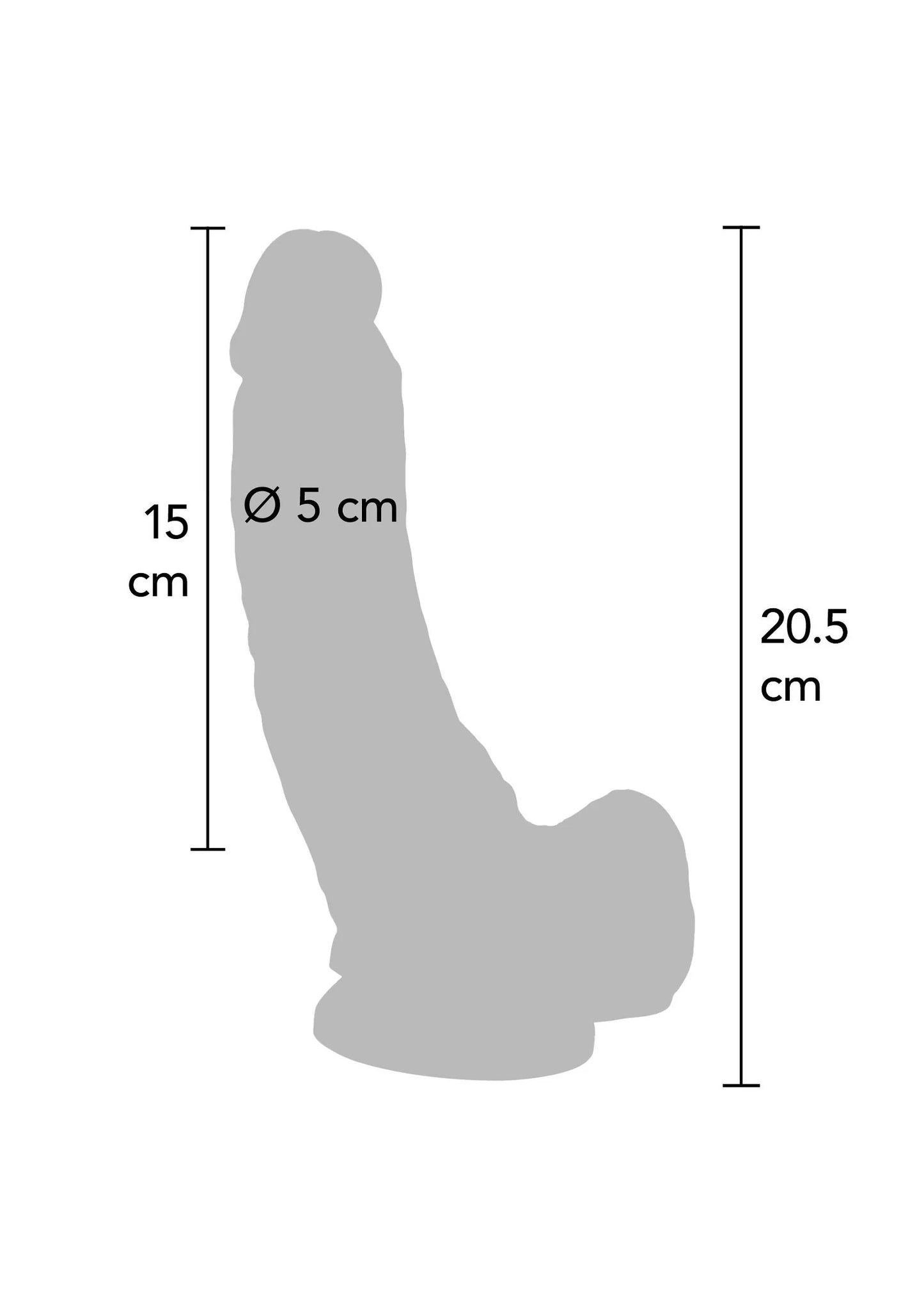 PVC dildo van 20,5 cm, Ø 5 cm, gebogen vorm.
