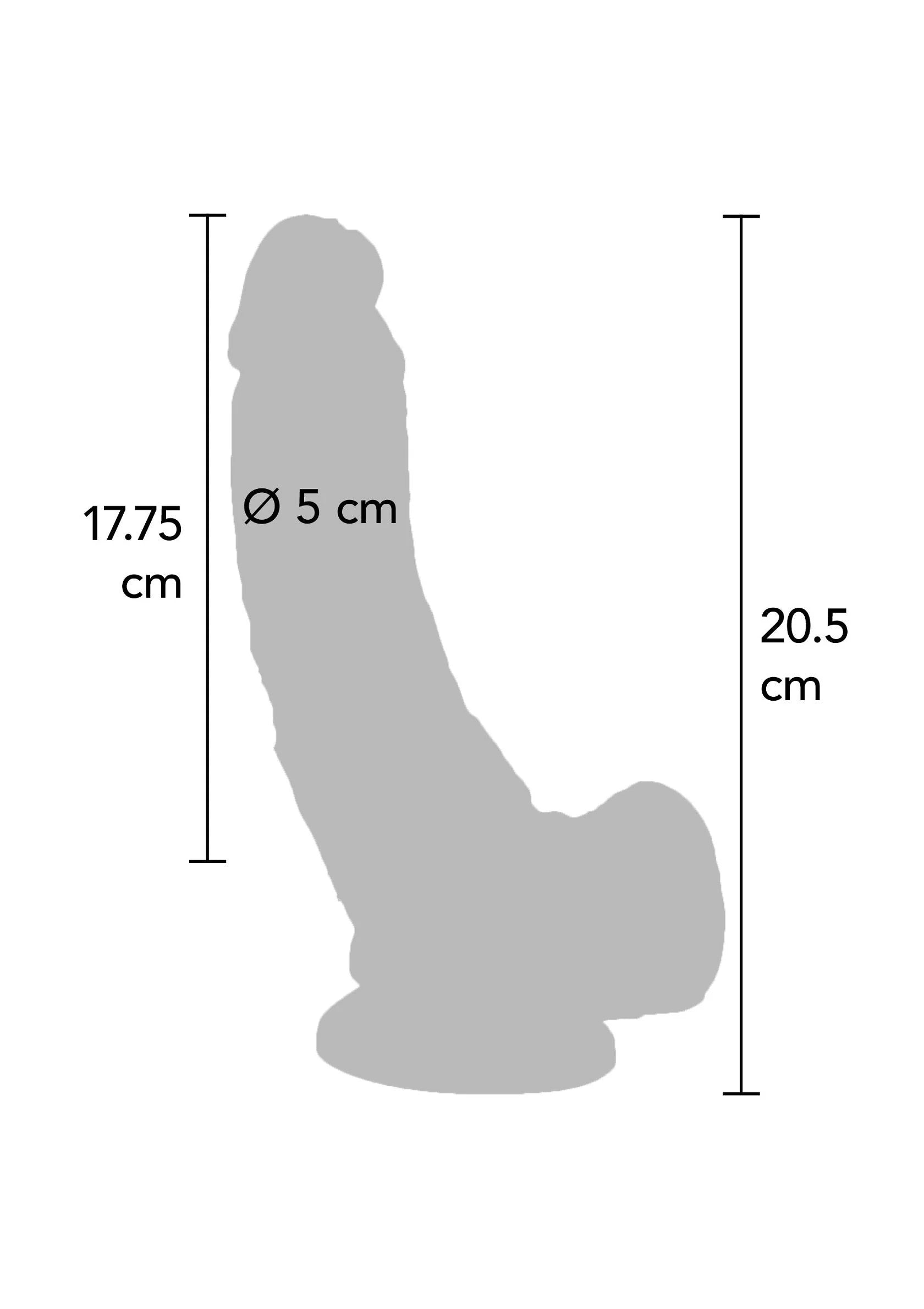 Afmetingen: Ø 5 cm, 17,75 cm hoog en 20,5 cm lang
