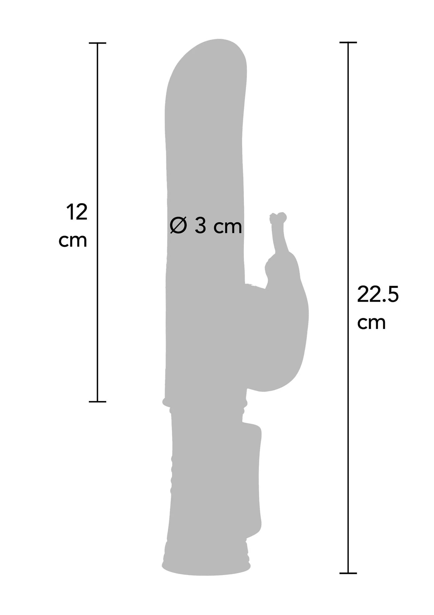 Roze vibrator-afmetingen: 22,5 cm, 12 cm, Ø 3 cm