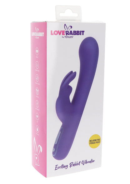 Verpakking van paarse konijn-vibrator met haasvormig ontwerp en ToyJoy-merk.