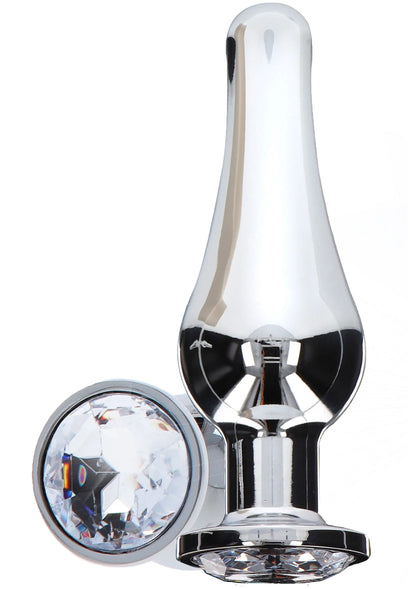Anale plug zilverkleurig met ronde briljant en grote ovale diamantsteen