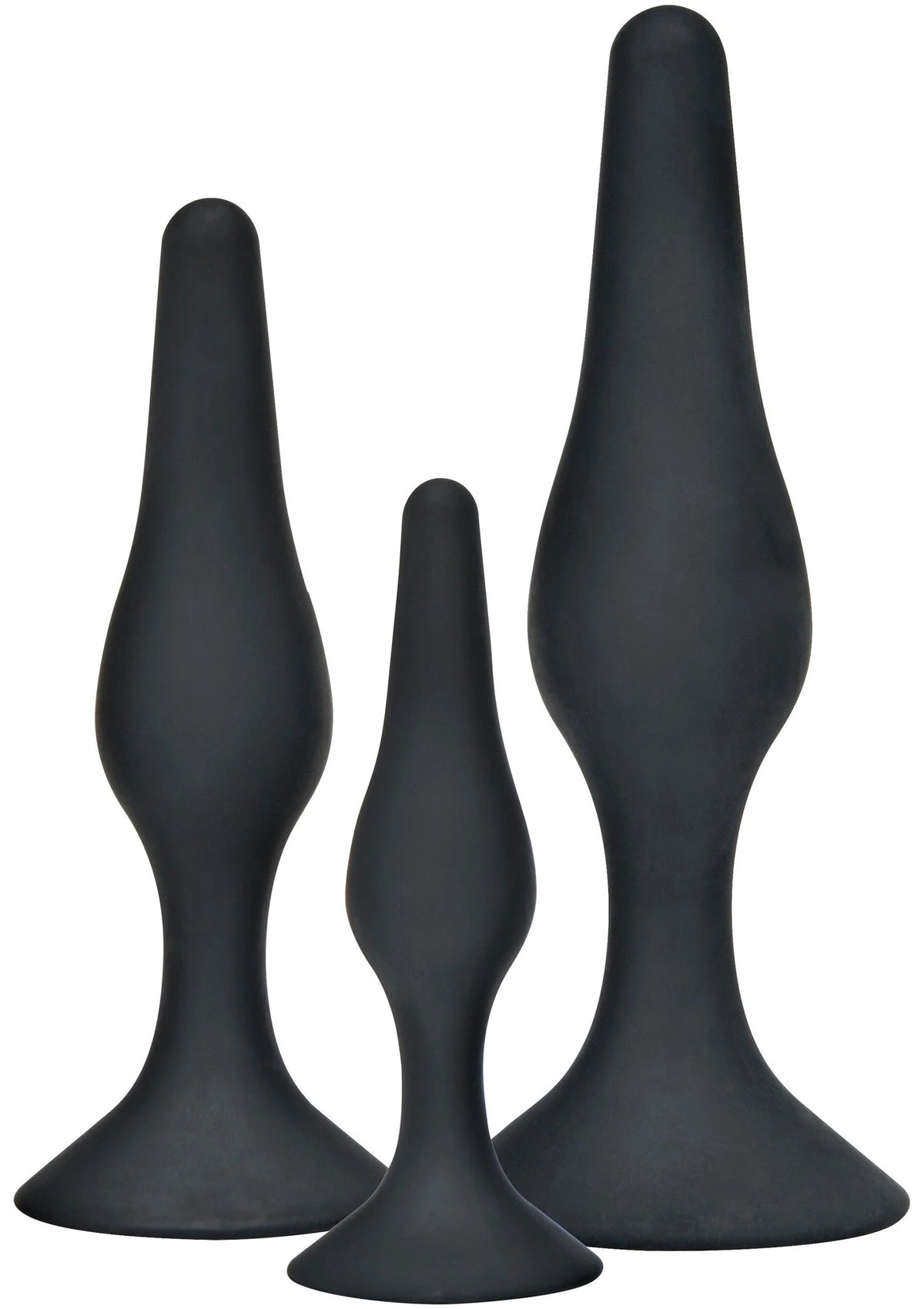 Set van 3 zwarte anale buttplugs: grote, middel en kleine kegelvorm